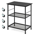 3-Tier Kitchen Serving Cart Utility Standing Microwave Rack with Hooks