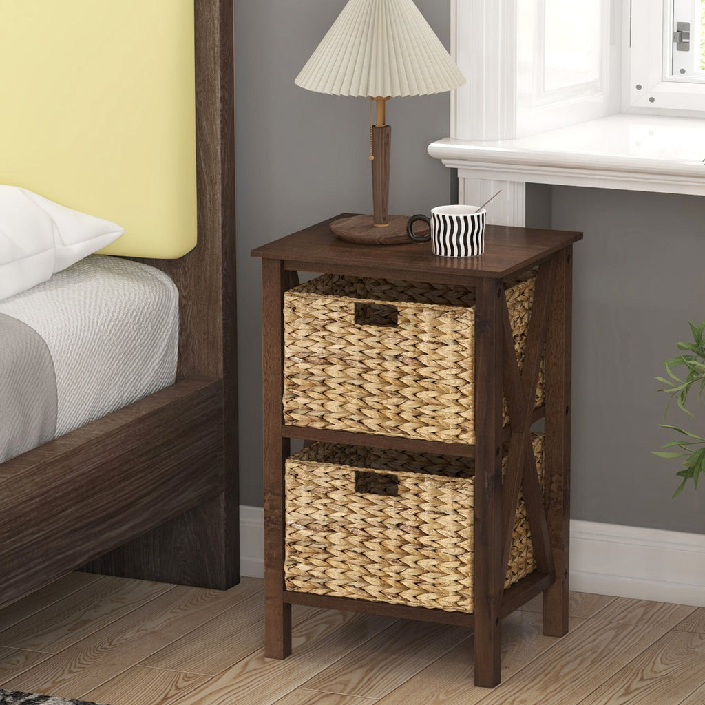 3/4-Tier Nightstand with 2 Seagrass Baskets Narrow X-Design-3