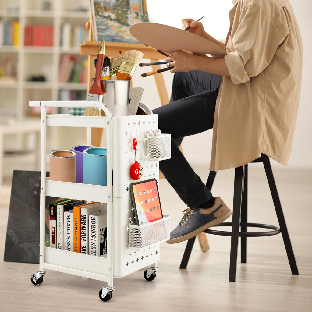3-Tier Utility Storage Cart with DIY Pegboard Baskets