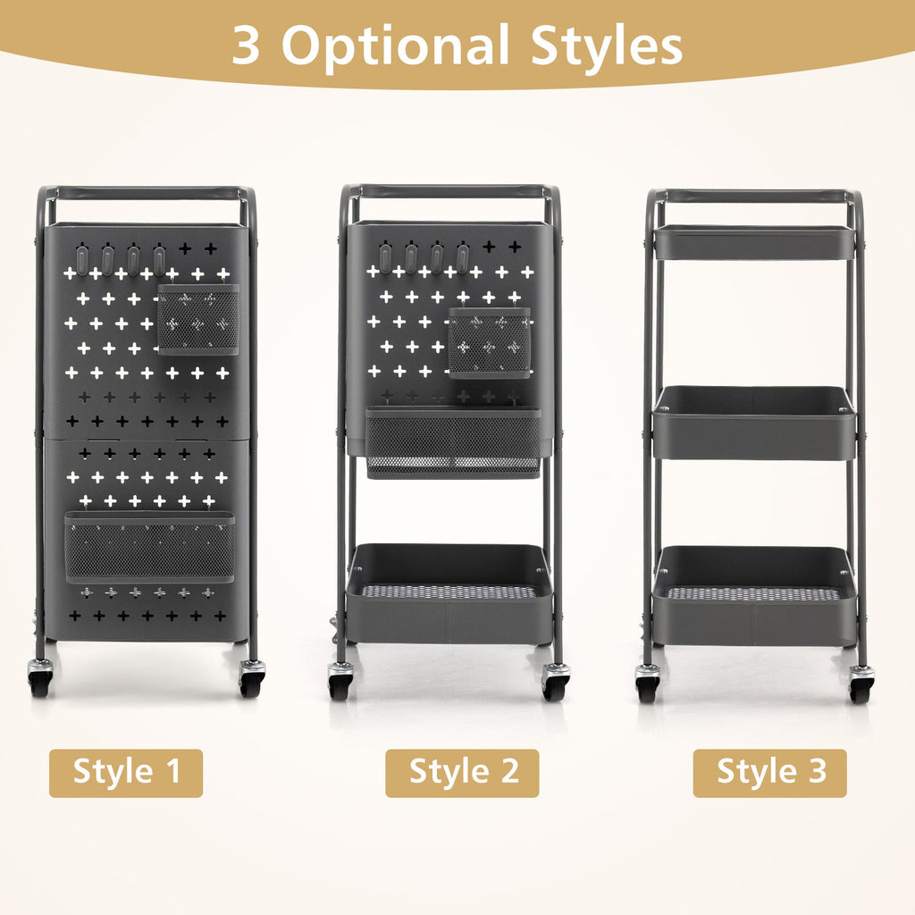 3-Tier Utility Storage Cart with DIY Pegboard Baskets