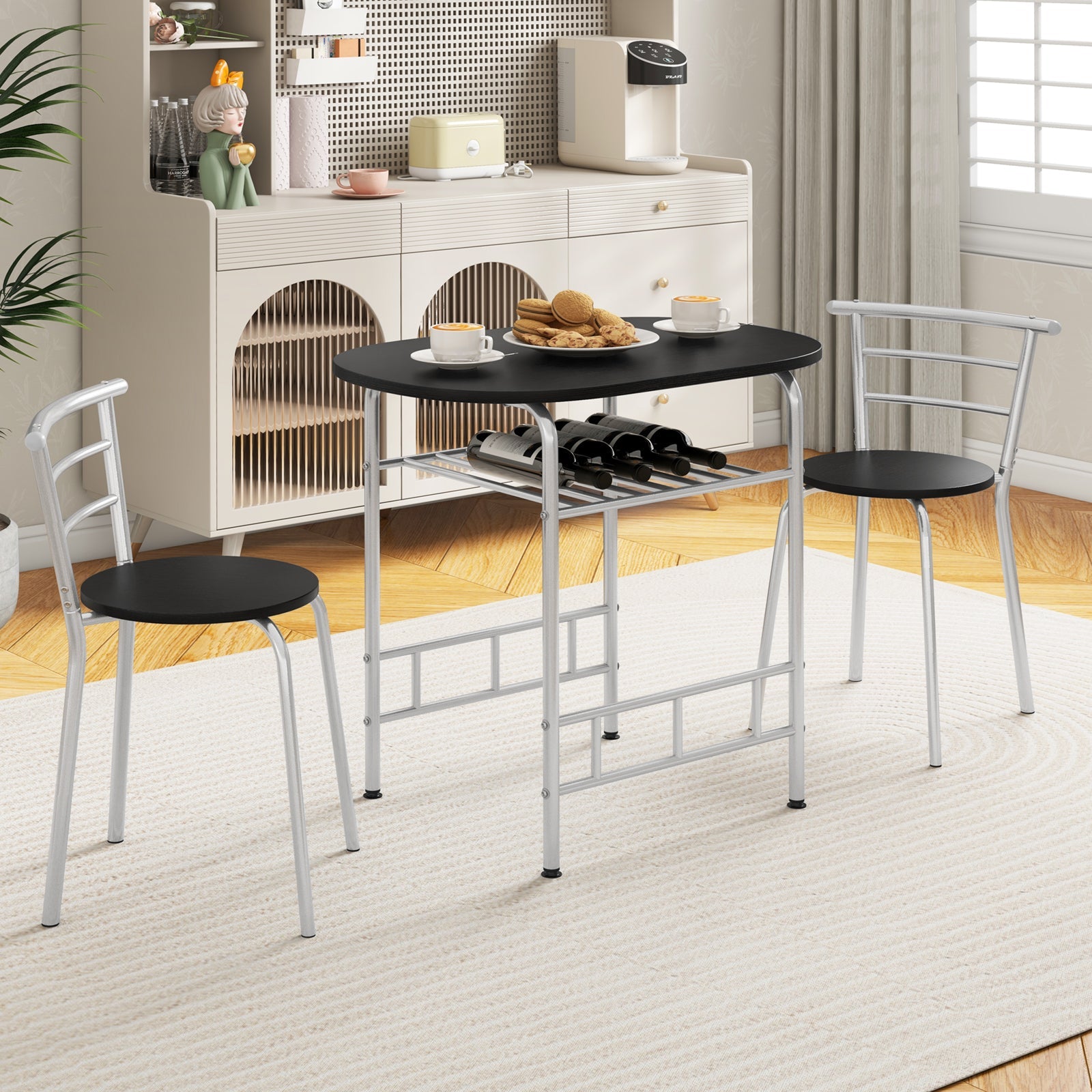 3 pcs Home Kitchen Bistro Pub Dining Table 2 Chairs Set