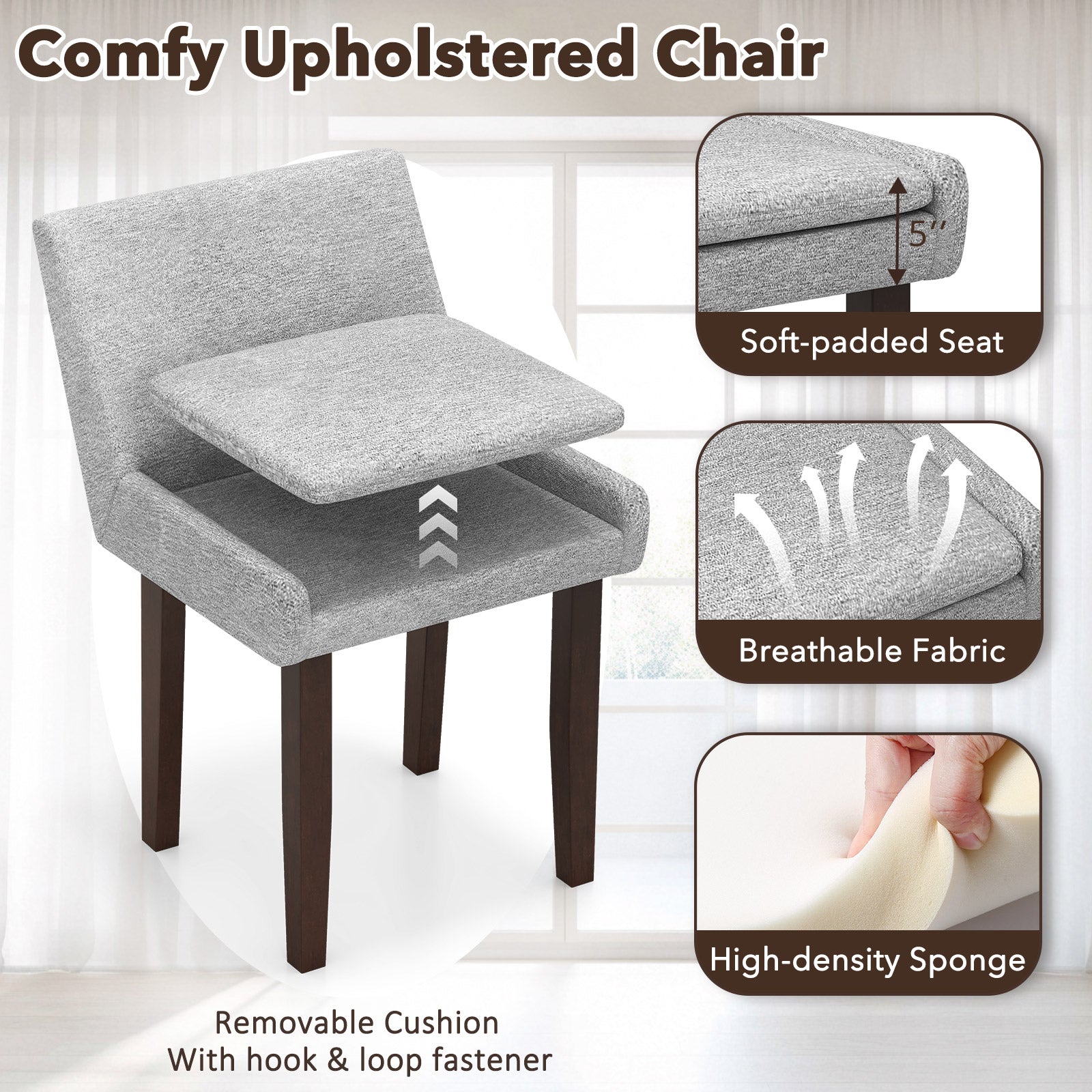 3-Piece Accent Table and Chair Set for Kitchen and Living Room-Brown & Gray
