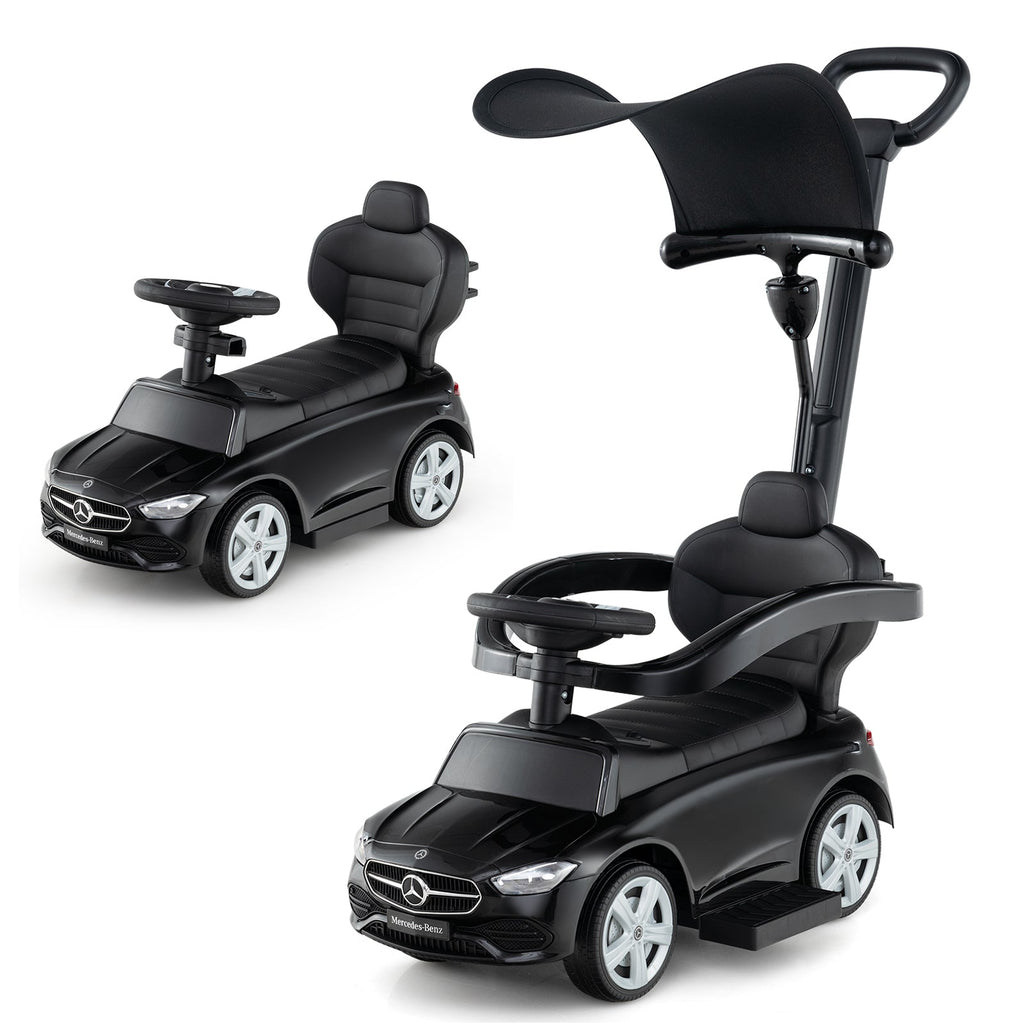 3-in-1 Ride on Push Car Mercedes-Benz Licensed Sliding Car with Canopy
