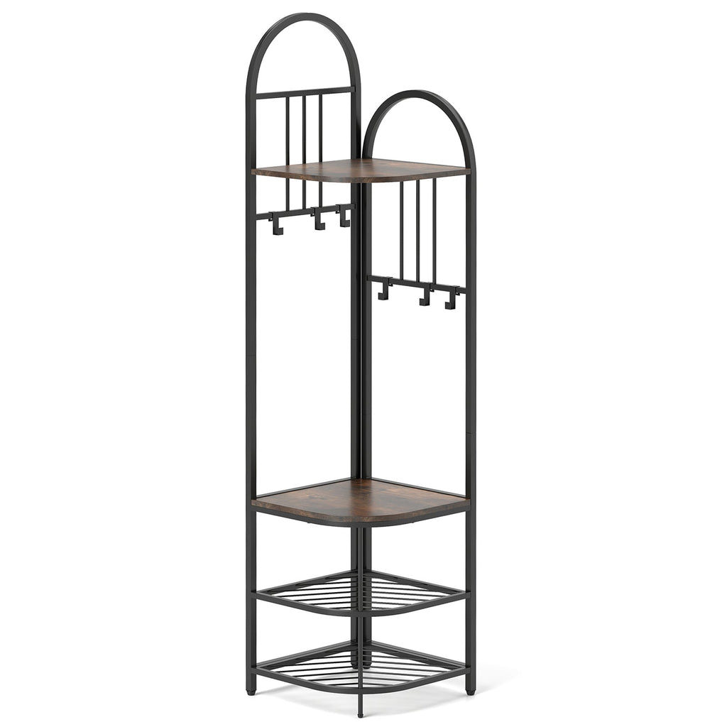 4-Tier Coat Rack Corner Hall Tree with Shoe Storage Bench