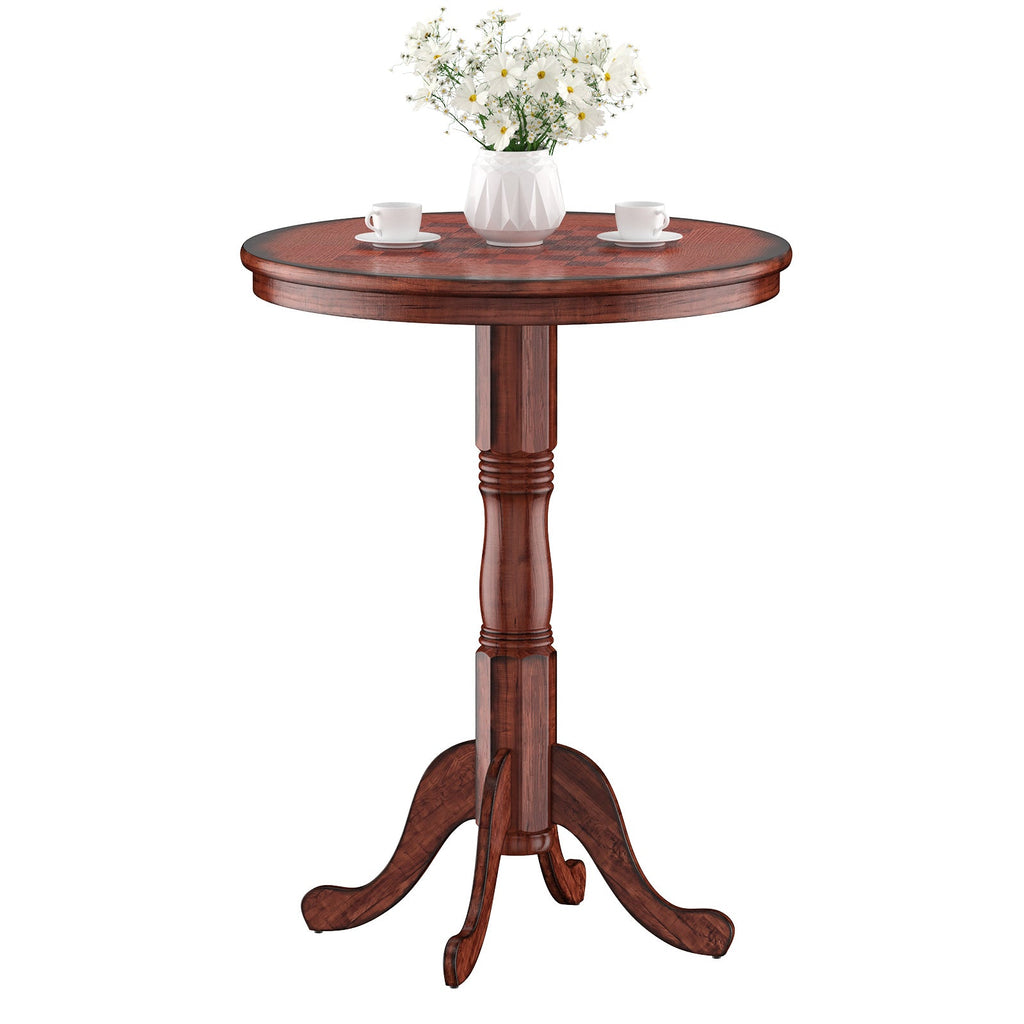 42 Inch Wooden Round Pub Pedestal Side Table with Chessboard