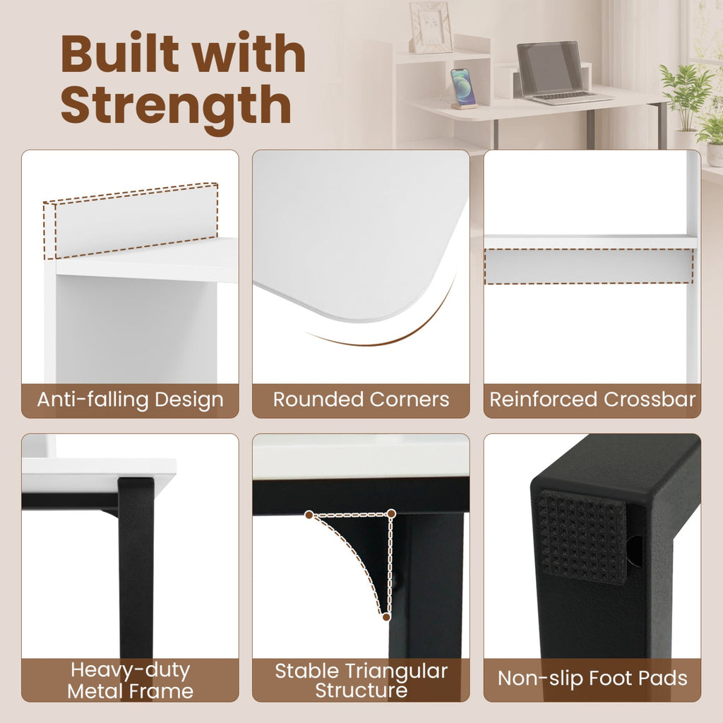 43.5" Computer Desk with Charging Station and Ergonomic Monitor Stand-White