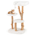 44 Inch Solid Wood Cat Tree with Perch and Natural Jute Scratching Posts-White