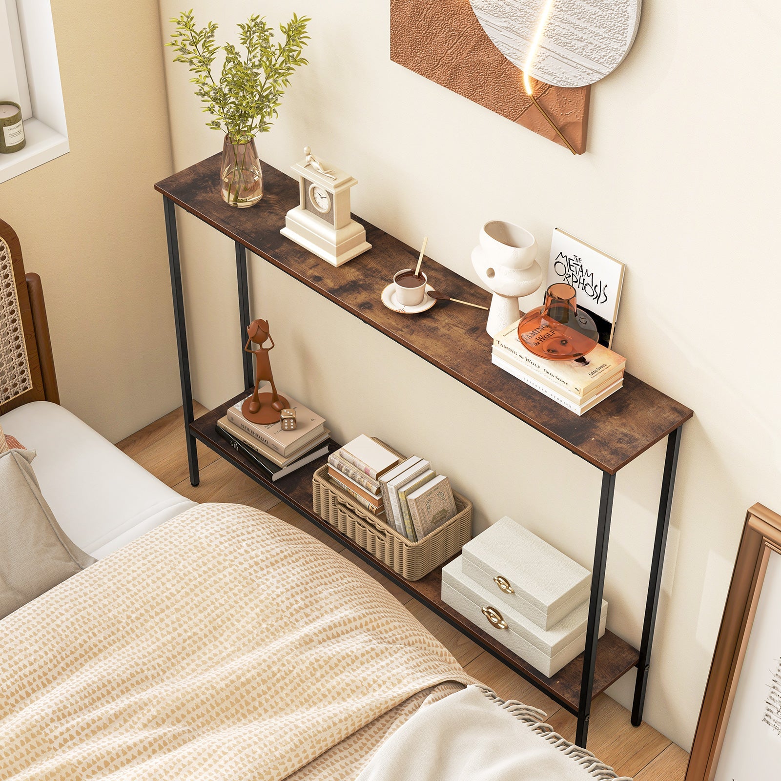 44 Inch Console Table with Shelf with Dual Anti-Tipping Kits