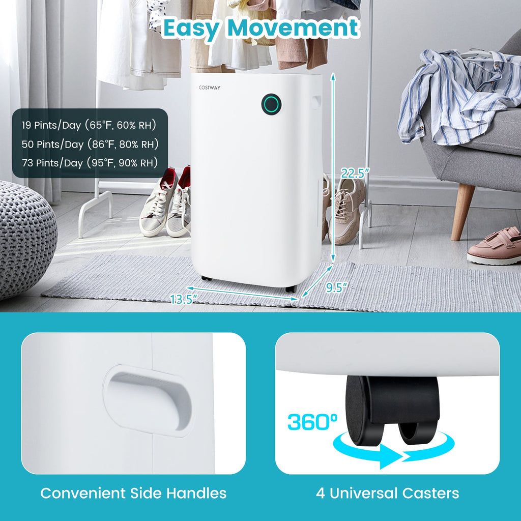 4500 Sq. Ft Dehumidifier with 5 Modes and 3-Color Indicator Light-White