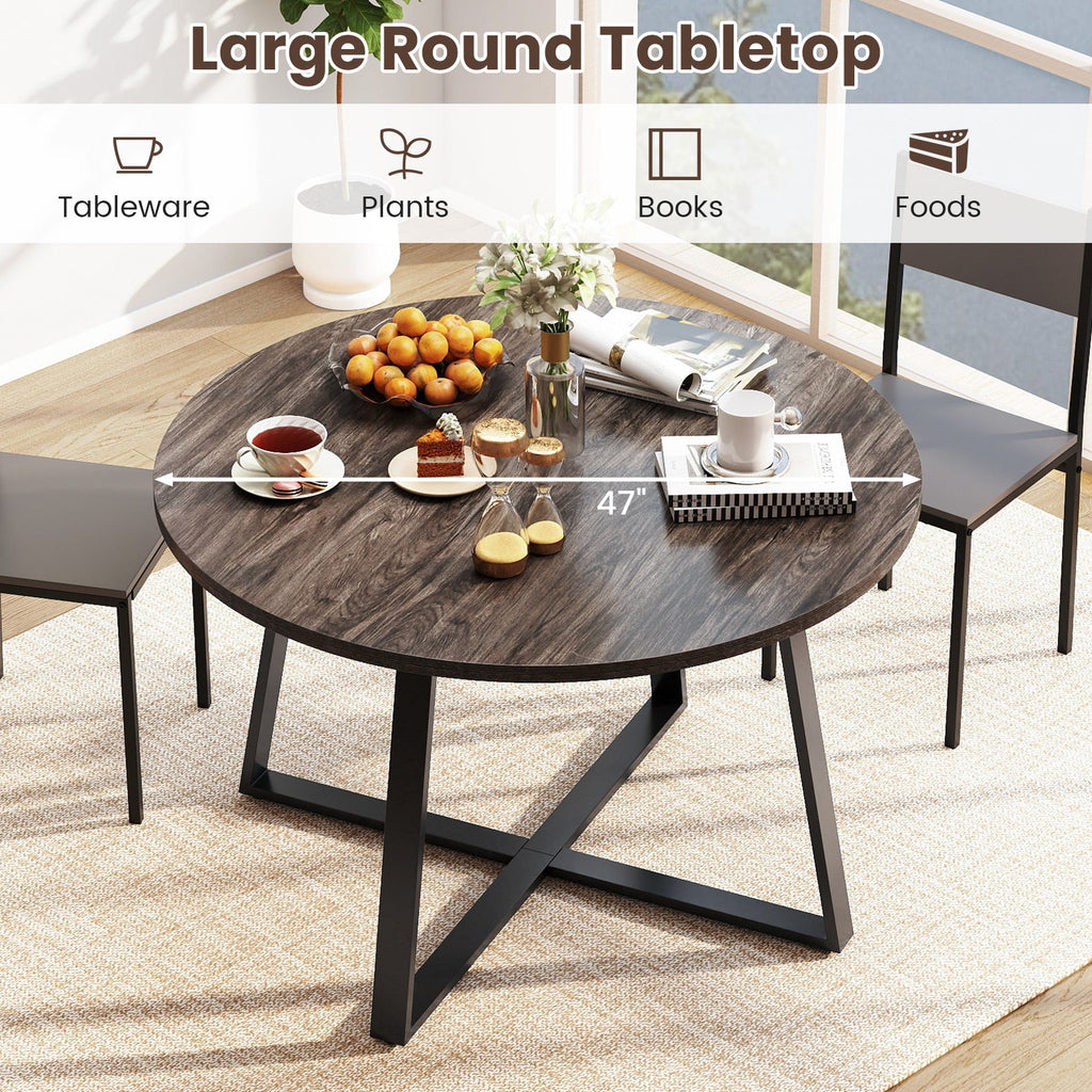 47 Inch Round Dining Table with Stable X-shaped Base and Round Thickened Tabletop