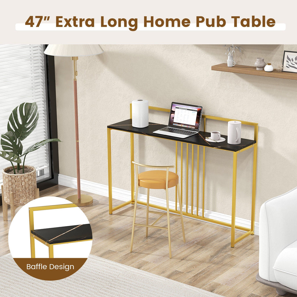47 Inch Long Entryway Table with Faux Marble Top and Baffle