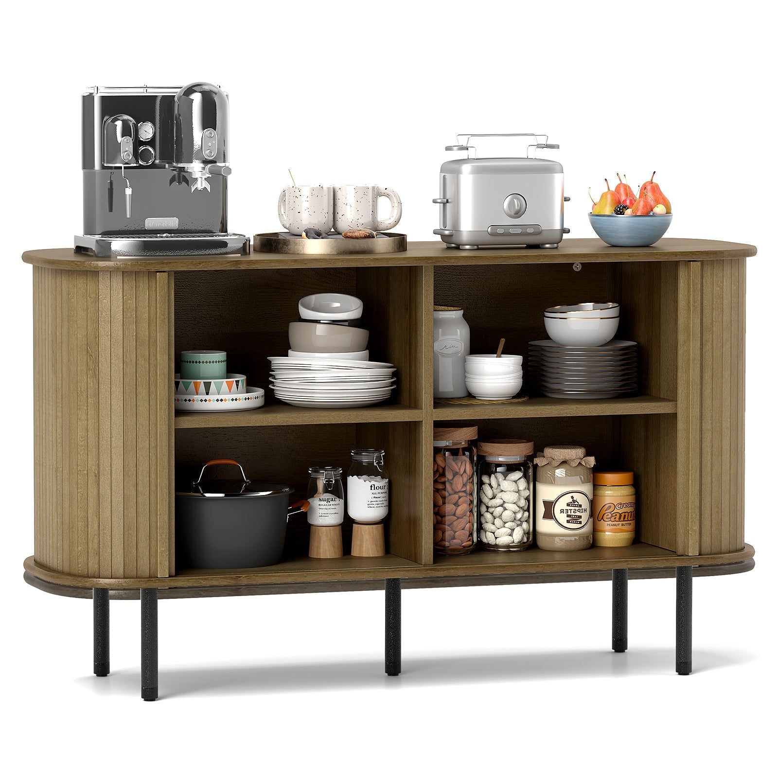 47 Inch Sideboard Buffet Cabinet with Adjustable Shelves for Kitchen Dining Room Living Room Entryway-Oak