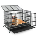 48 Inch Foldable Heavy-Duty Metal Dog Cage with Lockable Rolling Casters and Tray