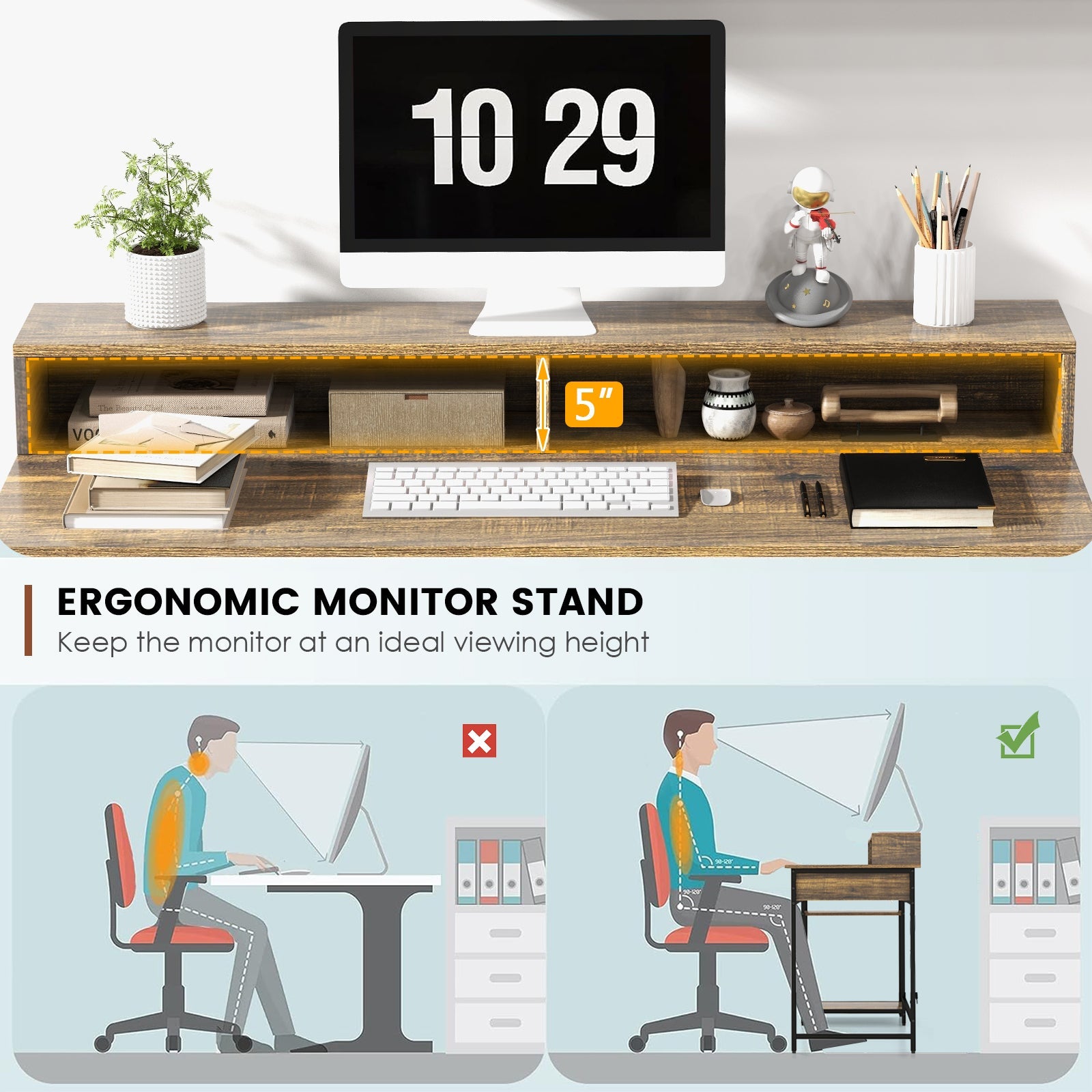 48 Inch Computer Desk with Monitor Stand Drawer and Shelves
