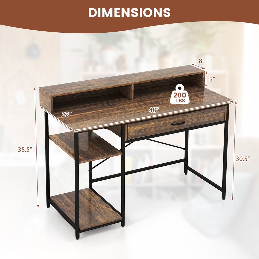 48 Inch Computer Desk with Monitor Stand Drawer and Shelves