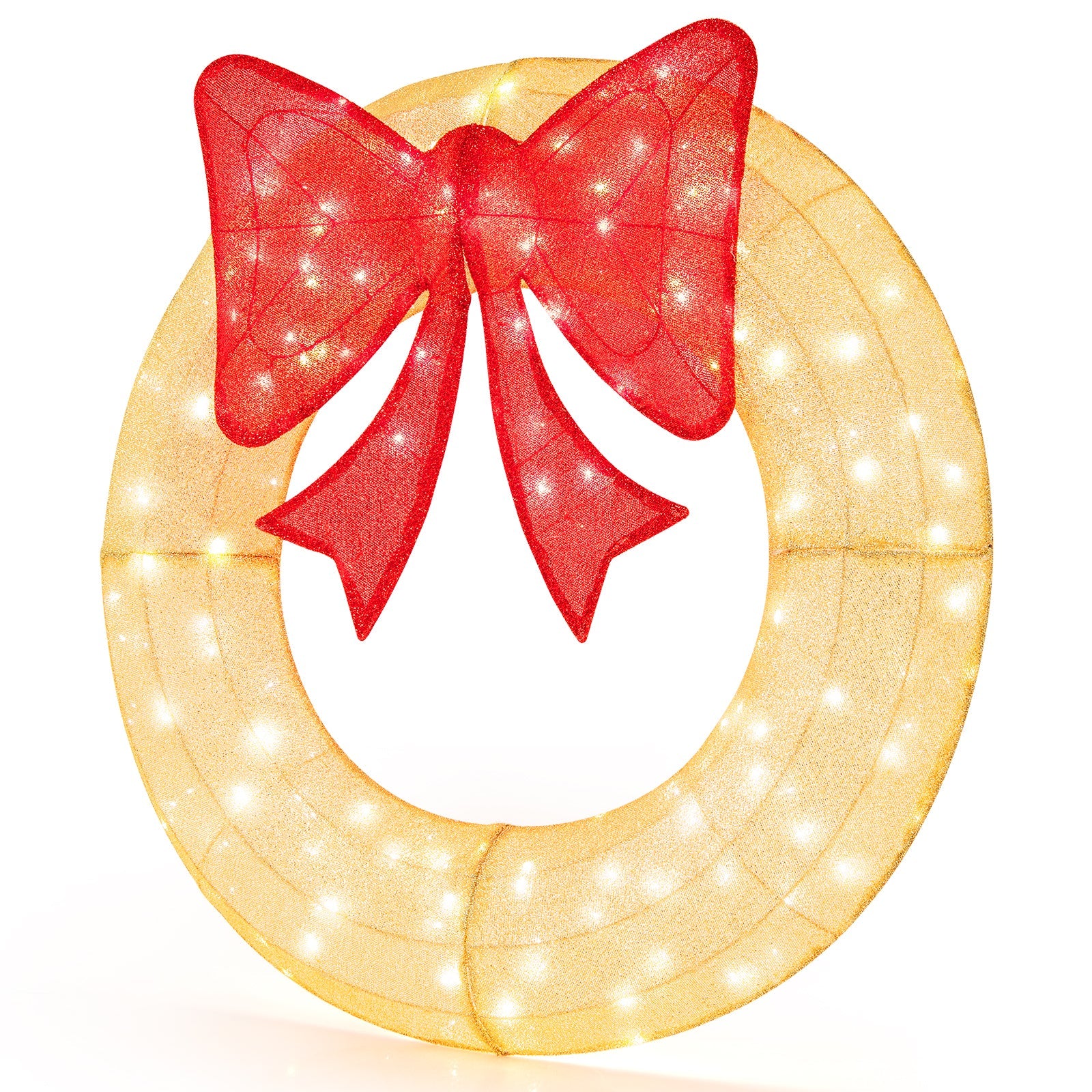 48 Inch Pre-Lit Lighted Christmas Mesh Wreath with Bow and 200 LED Bulbs