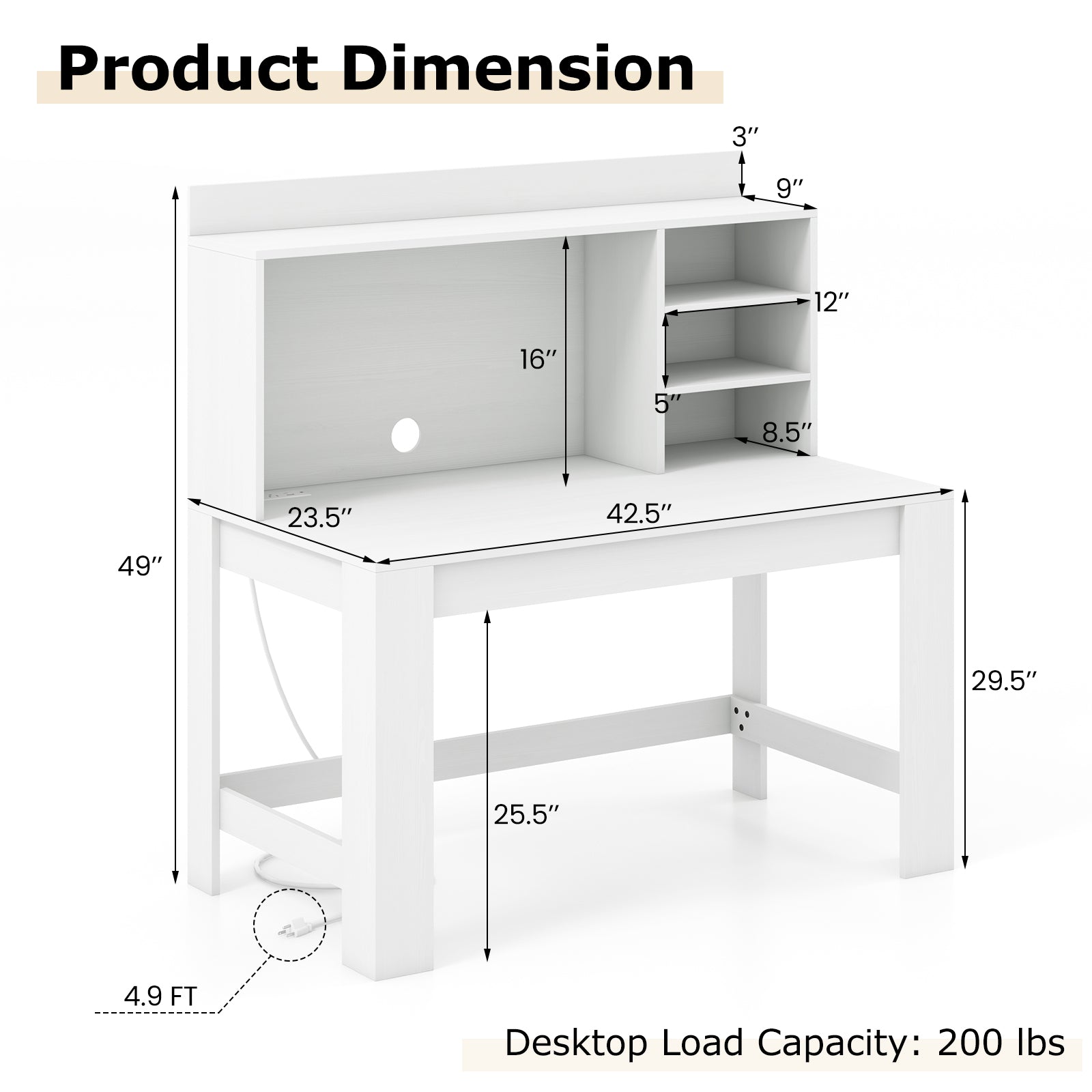 48 Inch Writing Computer Desk with Anti-Tipping Kits and Cable Management Hole