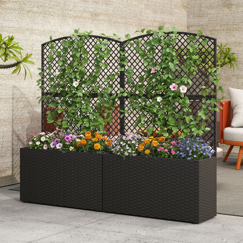 49 Inch Raised Garden Bed with Trellis and Wicker Planter Box