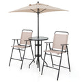 4 Pieces Outdoor Bar Set with Umbrella-Beige