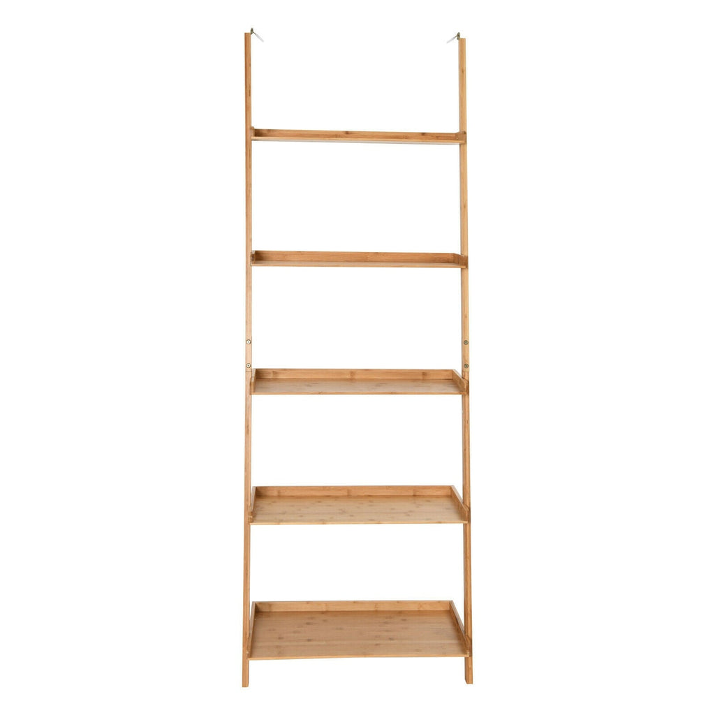 5-Tier Ladder Shelf Bamboo Bookshelf Wall-Leaning Storage Display Plant Stand-Natural