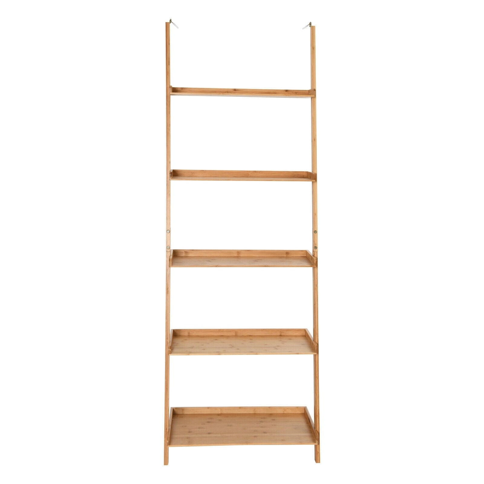 5-Tier Ladder Shelf Bamboo Bookshelf Wall-Leaning Storage Display Plant Stand-Natural