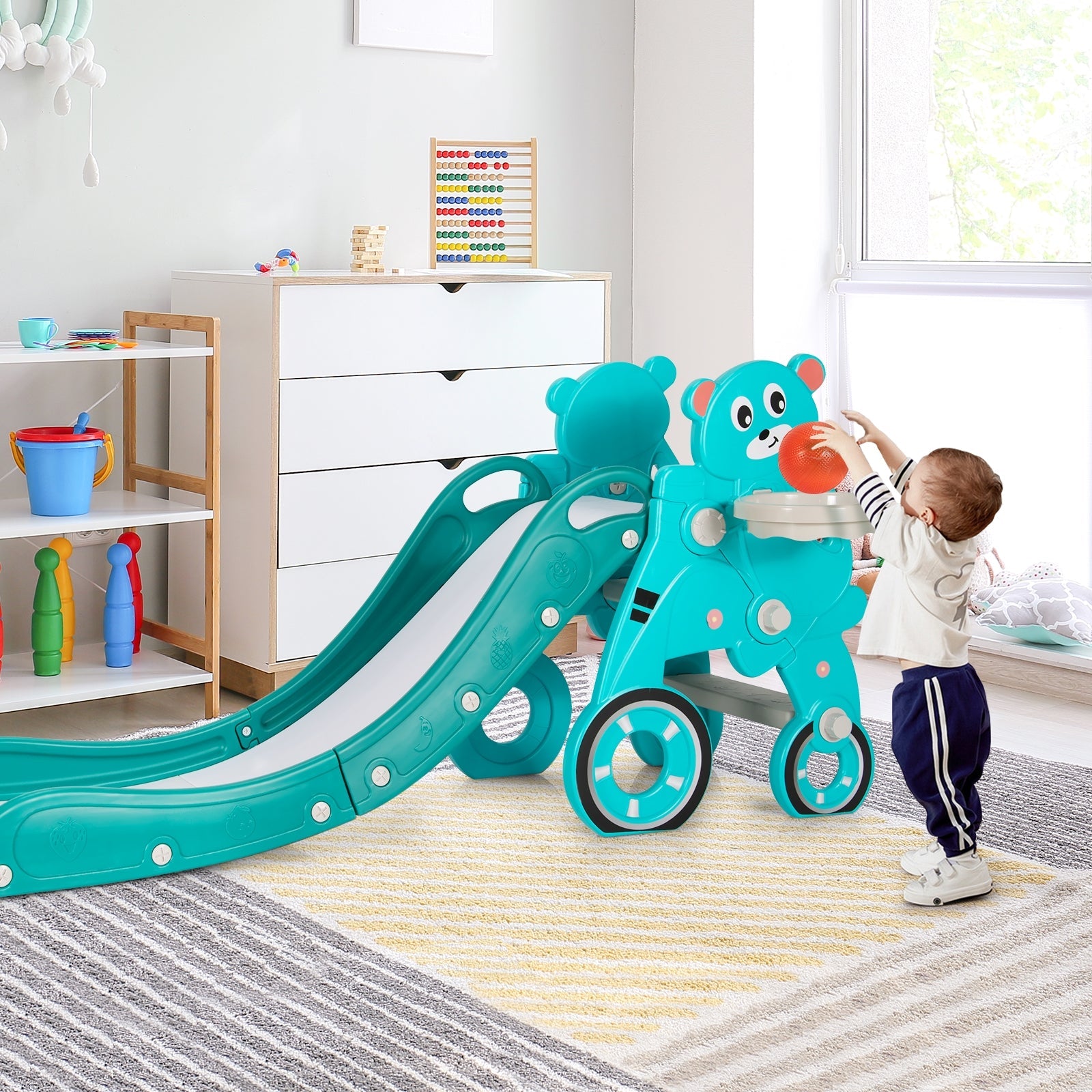 4-in-1 Foldable Baby Slide Toddler Climber Slide PlaySet with Ball