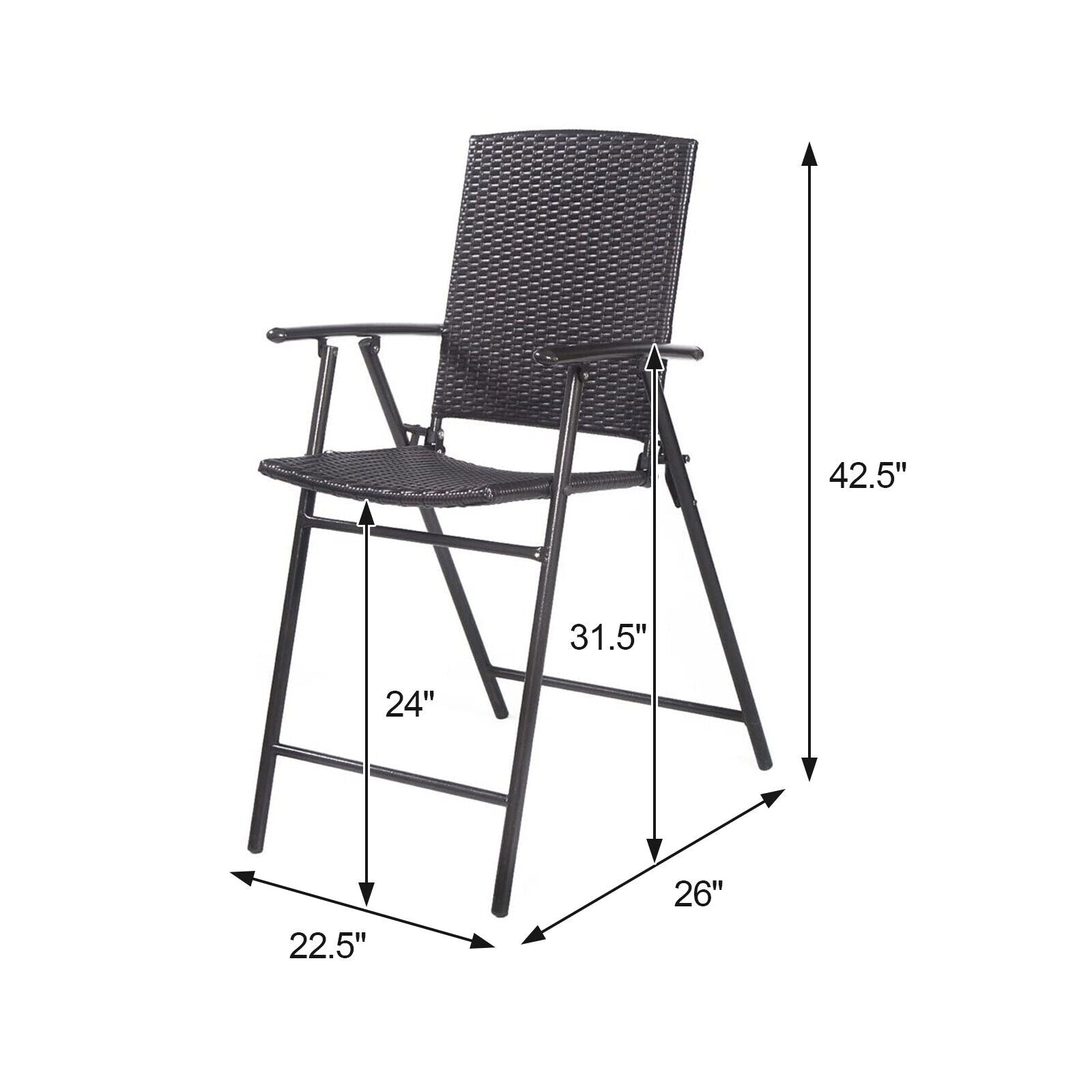 Set of 4 Folding Rattan Bar Chairs with Footrests and Armrests for Outdoors and Indoors