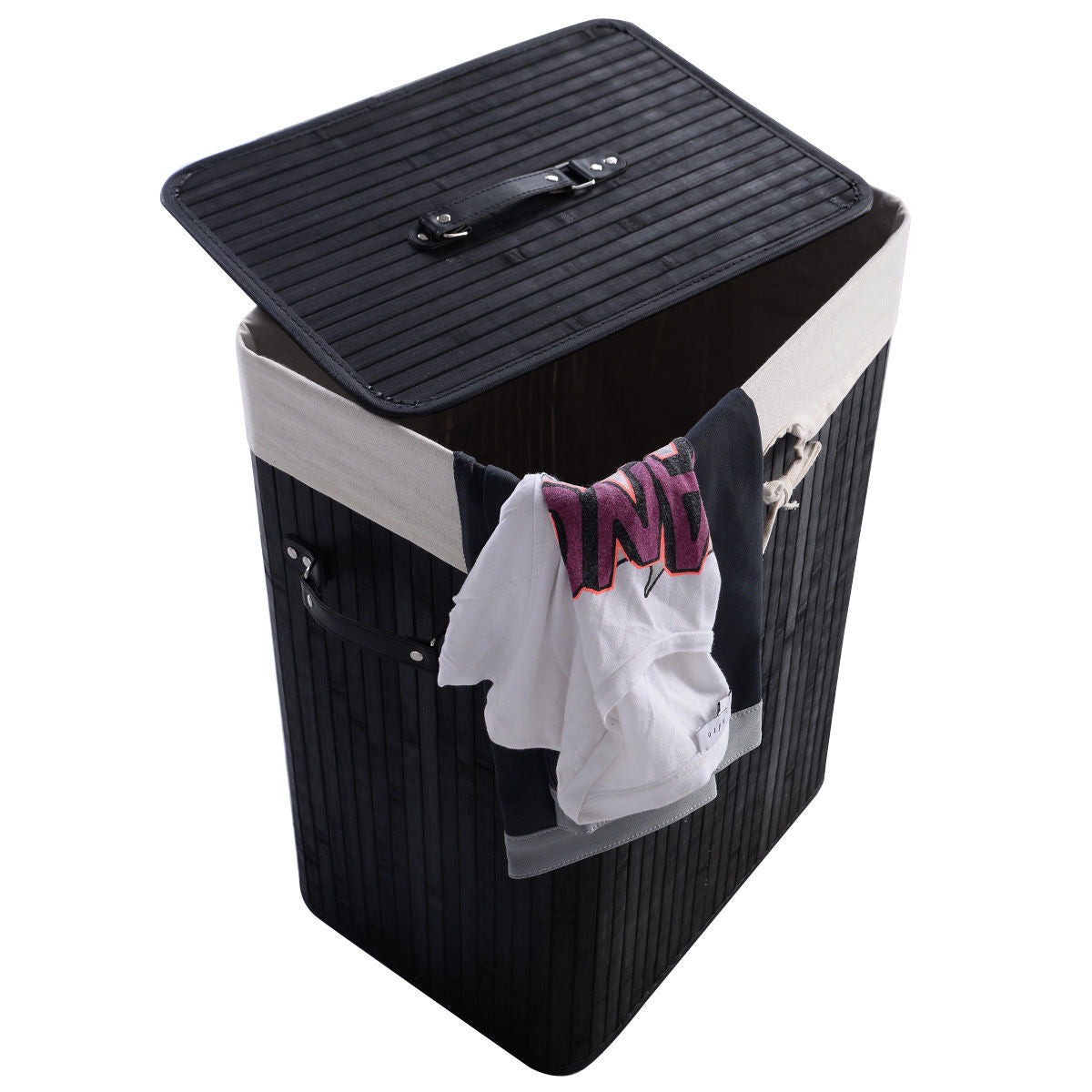 19 Gal Rectangle Laundry Basket Bamboo Clothes Hamper with Handles and Lid