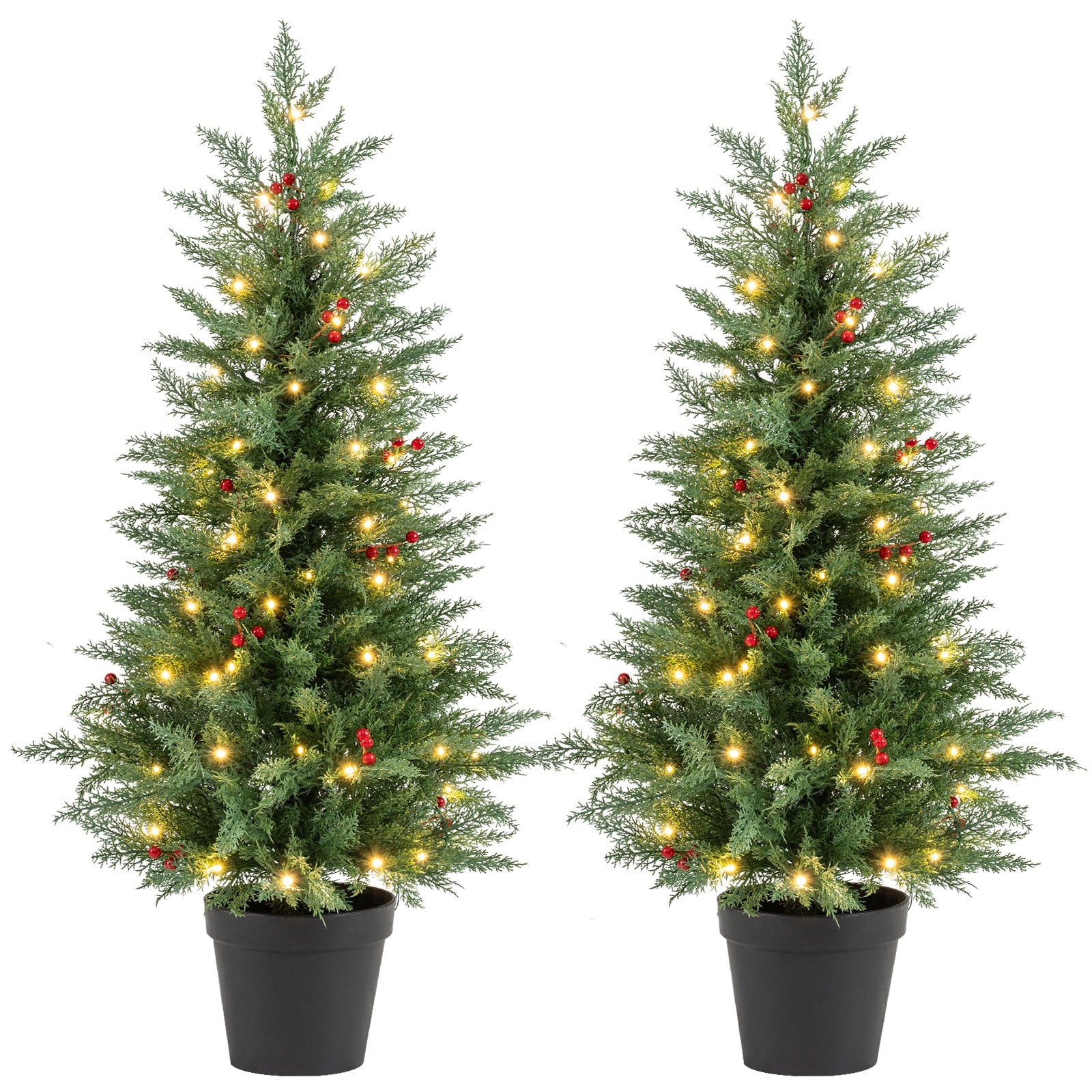 4 FT Pre-lit Christmas Trees with 70 Warm White LED Lights and 173 Branch Tips 2 Pack