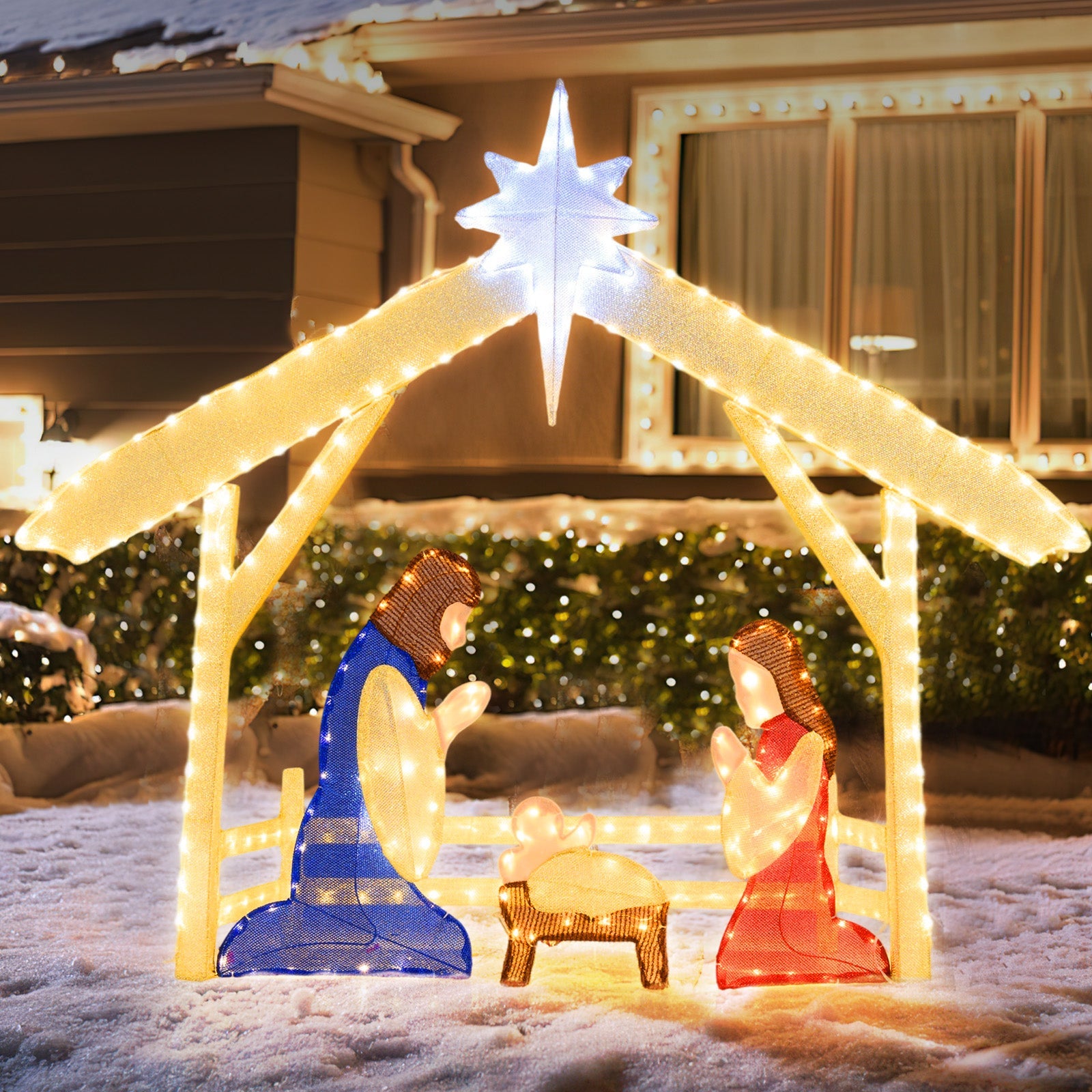 4 Ft Lighted Nativity Scene Pre-lit Christmas Holy Family Set