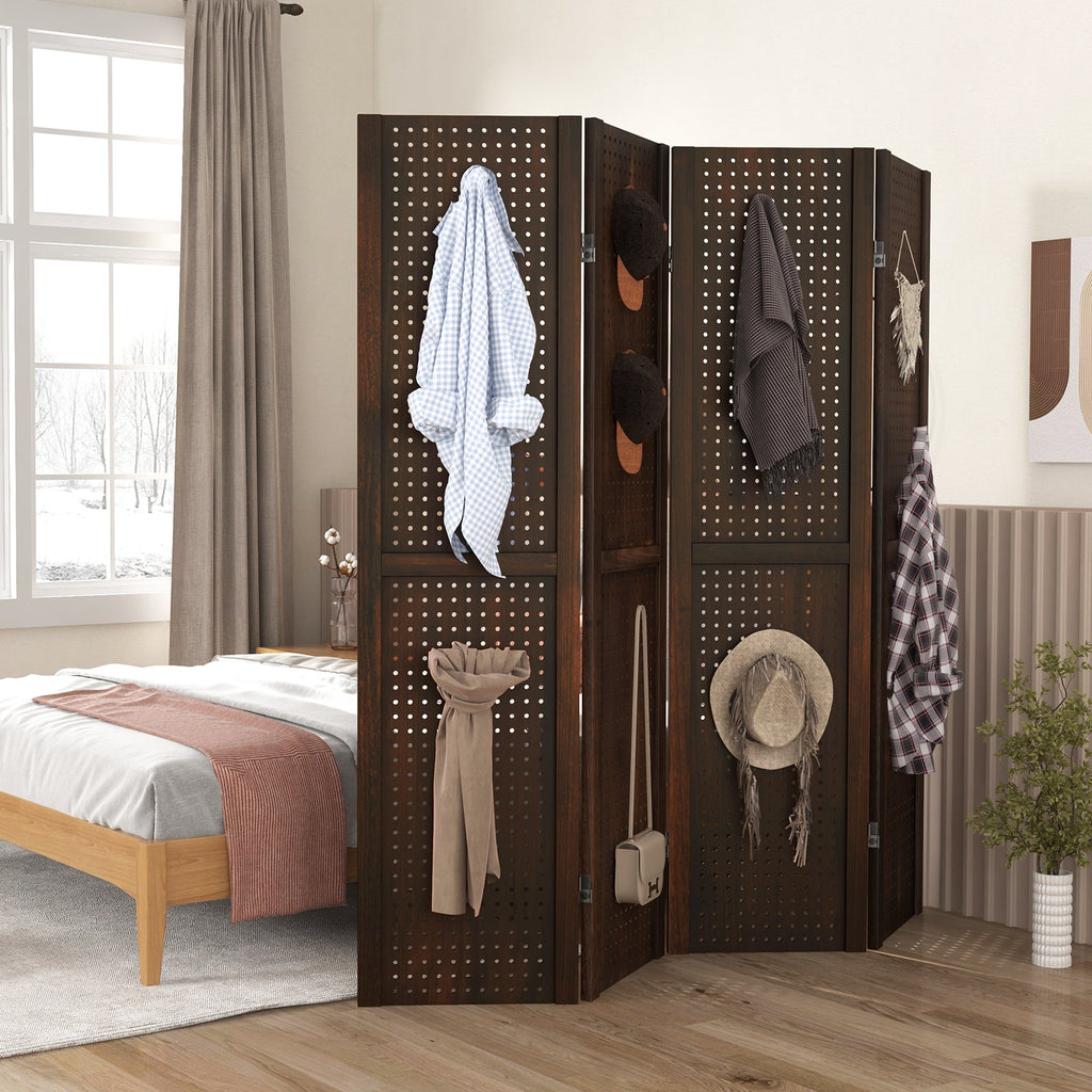 4-Panel Pegboard Display 5 Feet Tall Folding Privacy Screen for Craft Display Organized
