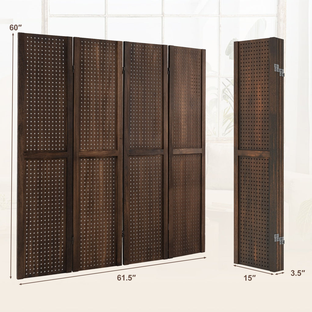 4-Panel Pegboard Display 5 Feet Tall Folding Privacy Screen for Craft Display Organized