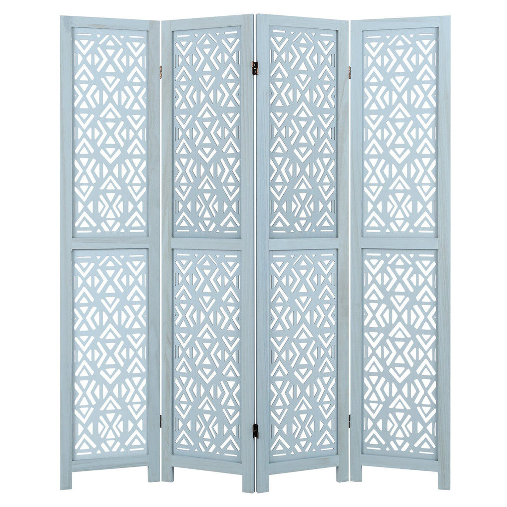 4/6 Panel Wooden Room Divider with Carved Cutout Pattern and Solid Wood Frame
