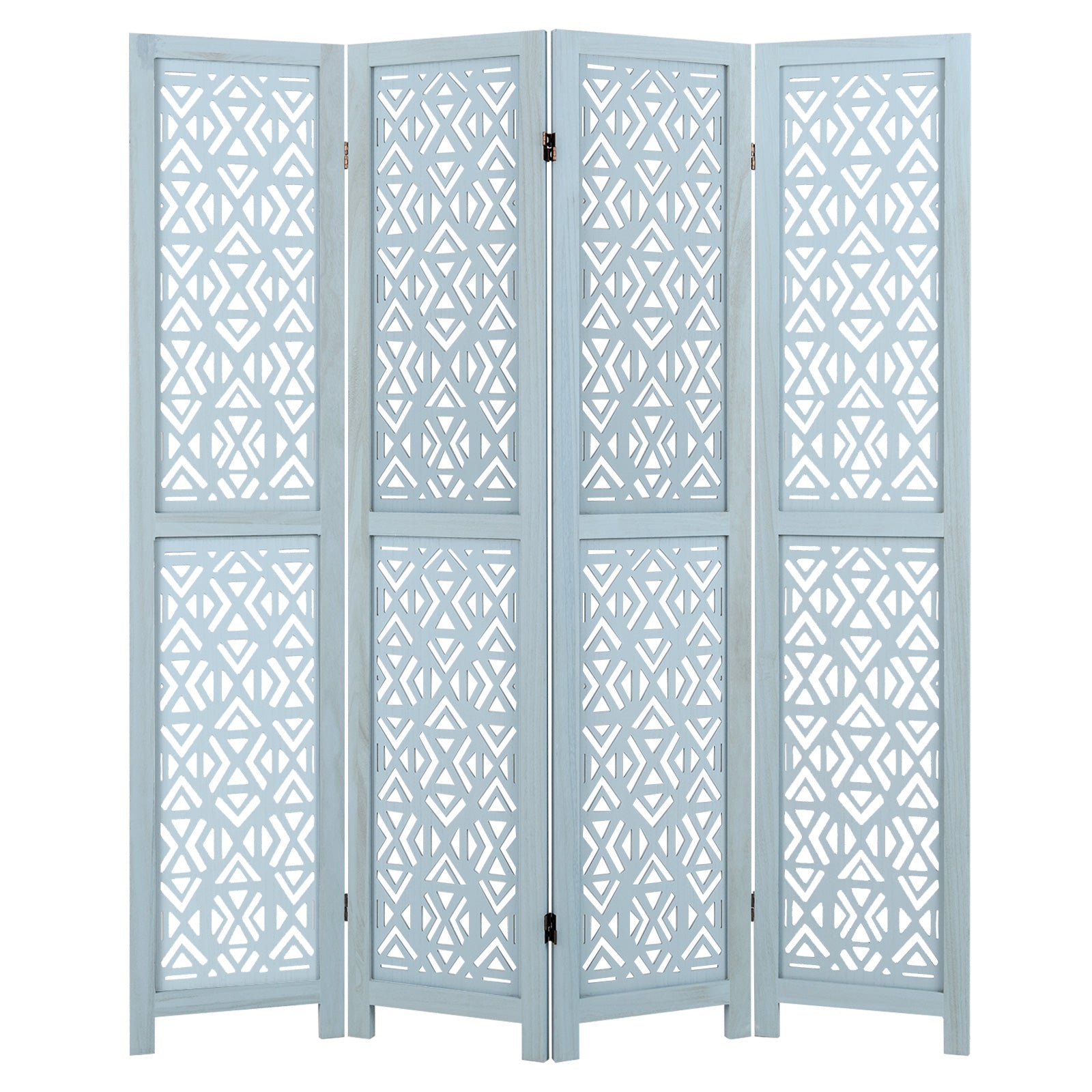 4/6 Panel Wooden Room Divider with Carved Cutout Pattern and Solid Wood Frame