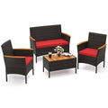 4 Piece Patio Wicker Sofa Set 2 Rattan Chairs and Loveseat with Table-Brown