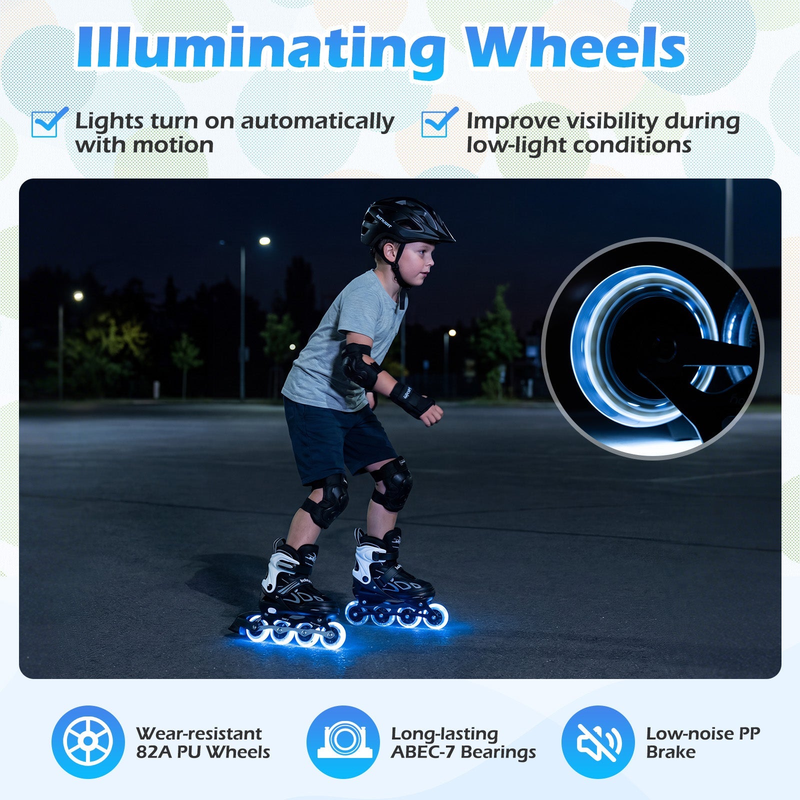 4 Sizes Adjustable Blade Roller with Light-up Wheels for Youth