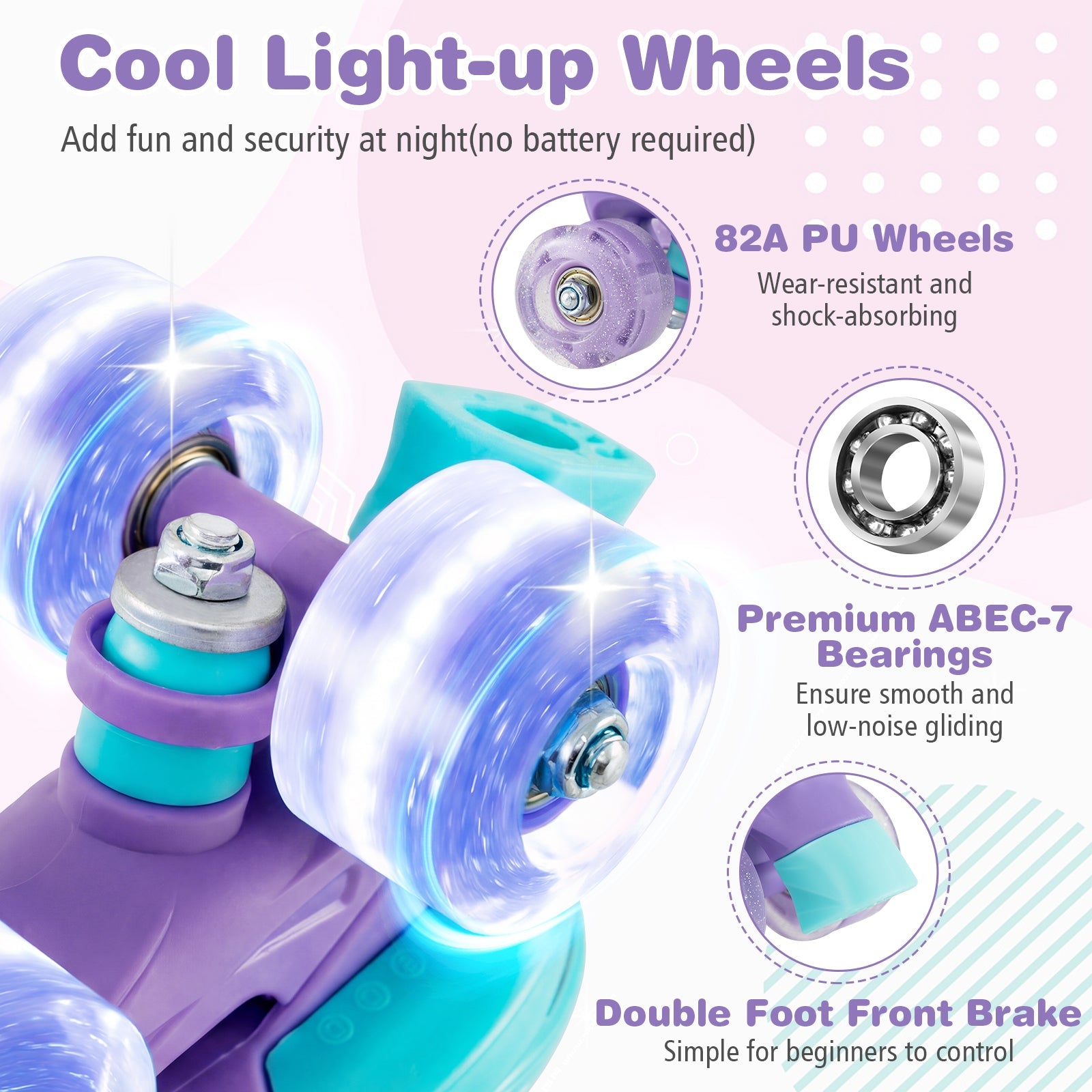 4 Sizes Adjustable Kids Roller Skates with Light-up Wheels and Safety Protection S Size-Purple