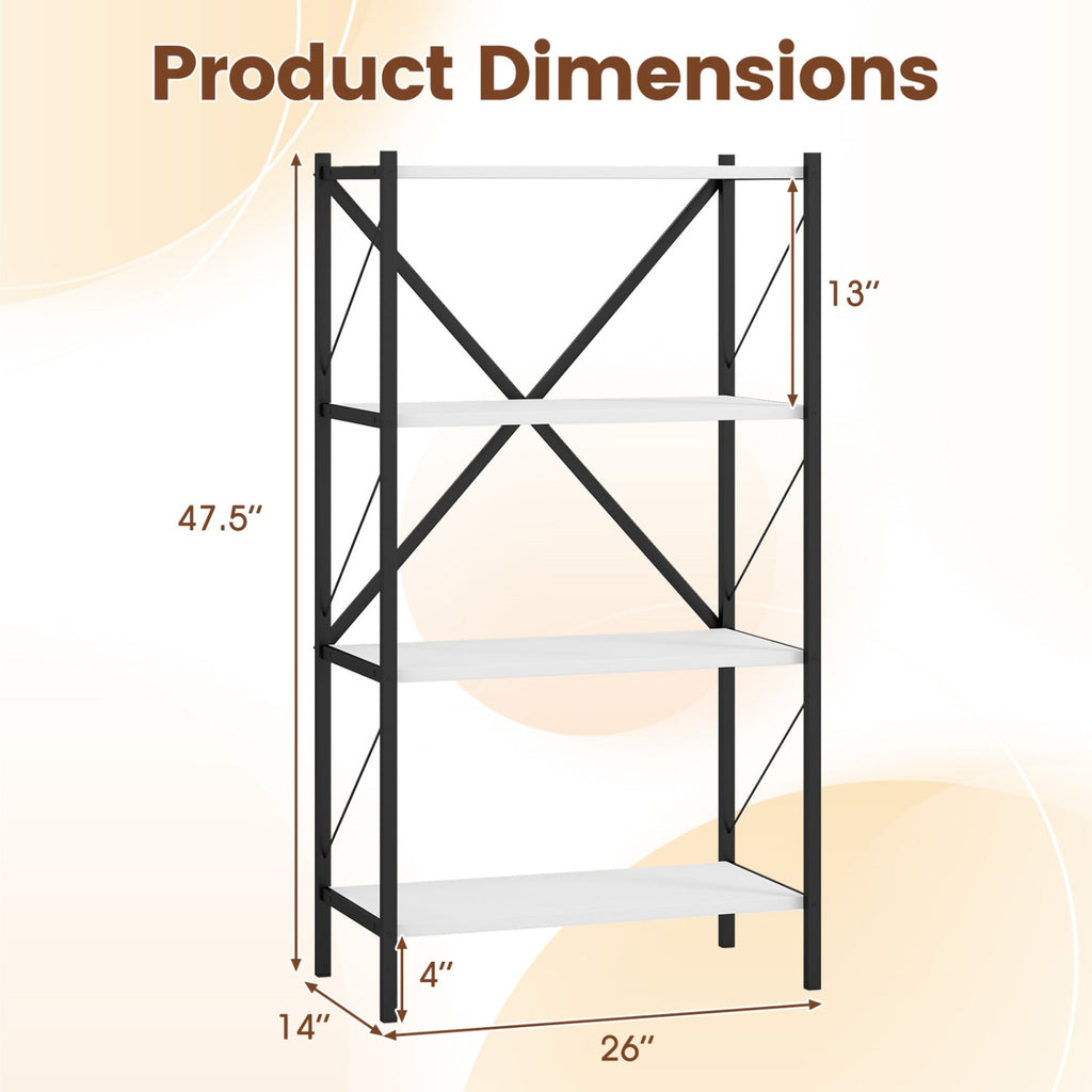 4-Tier Bookshelf with Heavy-Duty Metal Frame