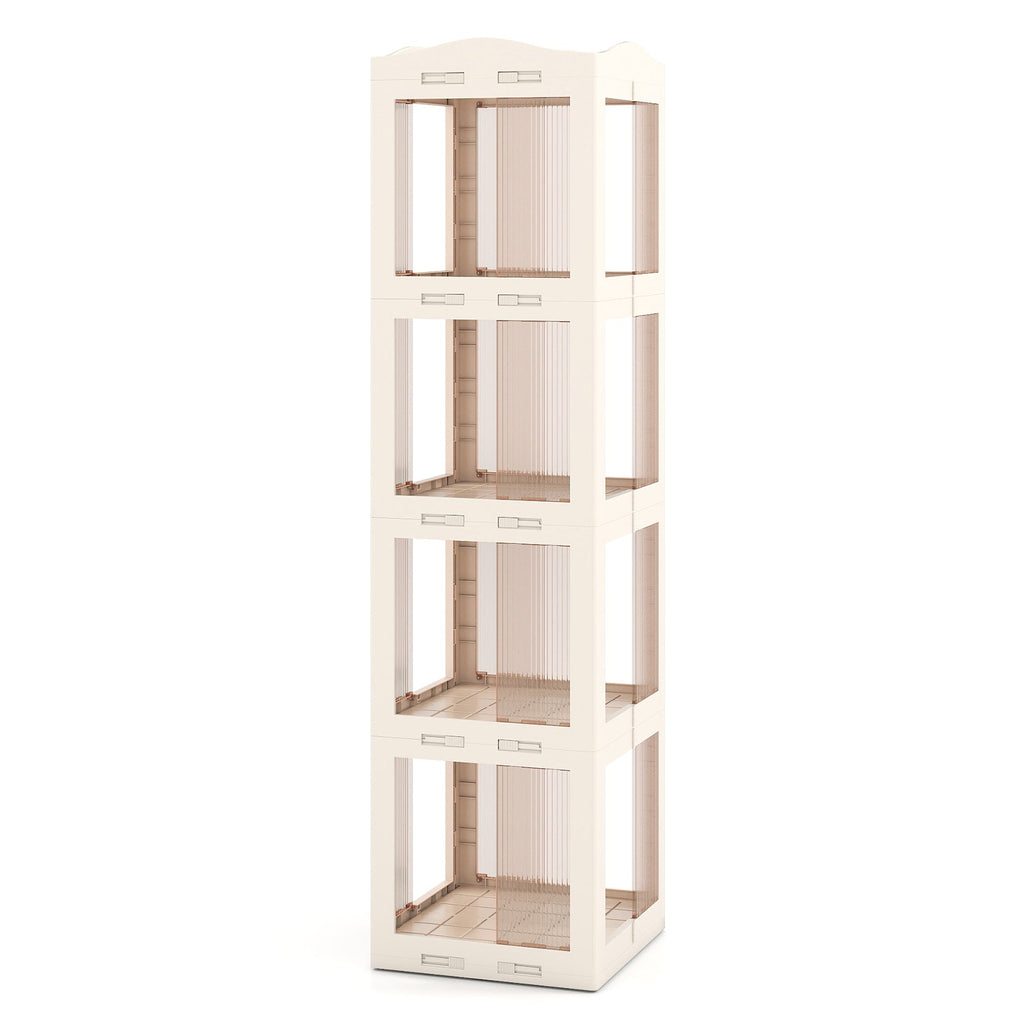 4-Tier Foldable Rotating Bookshelf with Swivel Base and Translucent Panels-White