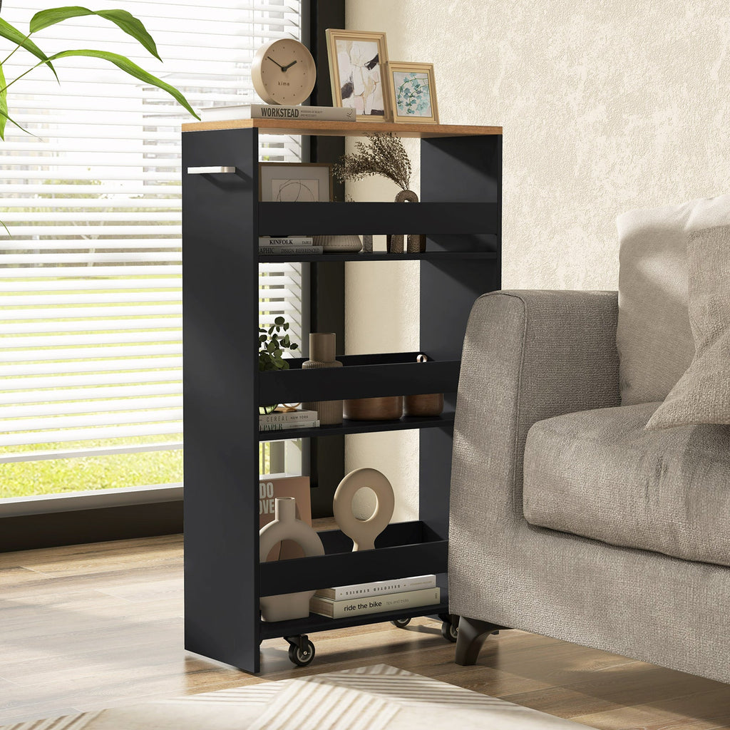 4-Tier Rolling Storage Cart Slim Kitchen Cart on Wheels with Open Shelves and Handle