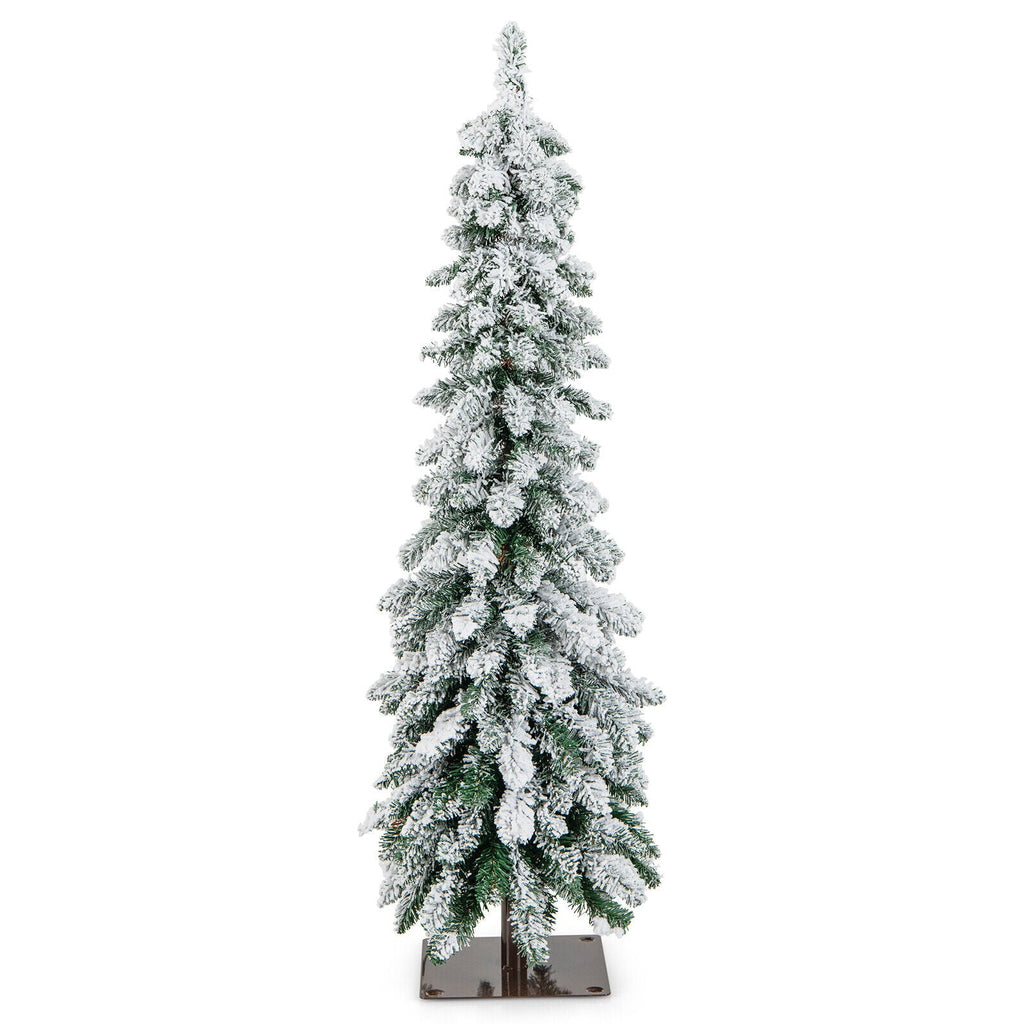 4/5/6 Feet Pre-Lit Artificial Christmas Tree Snow-Flocked Slim Pencil Xmas Decor-5 ft