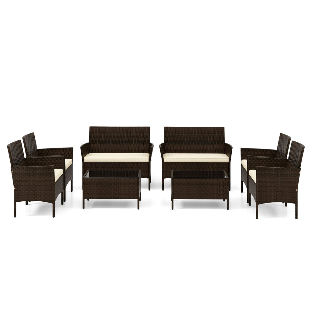4 Piece Patio Rattan Conversation Set with Cozy Seat Cushions