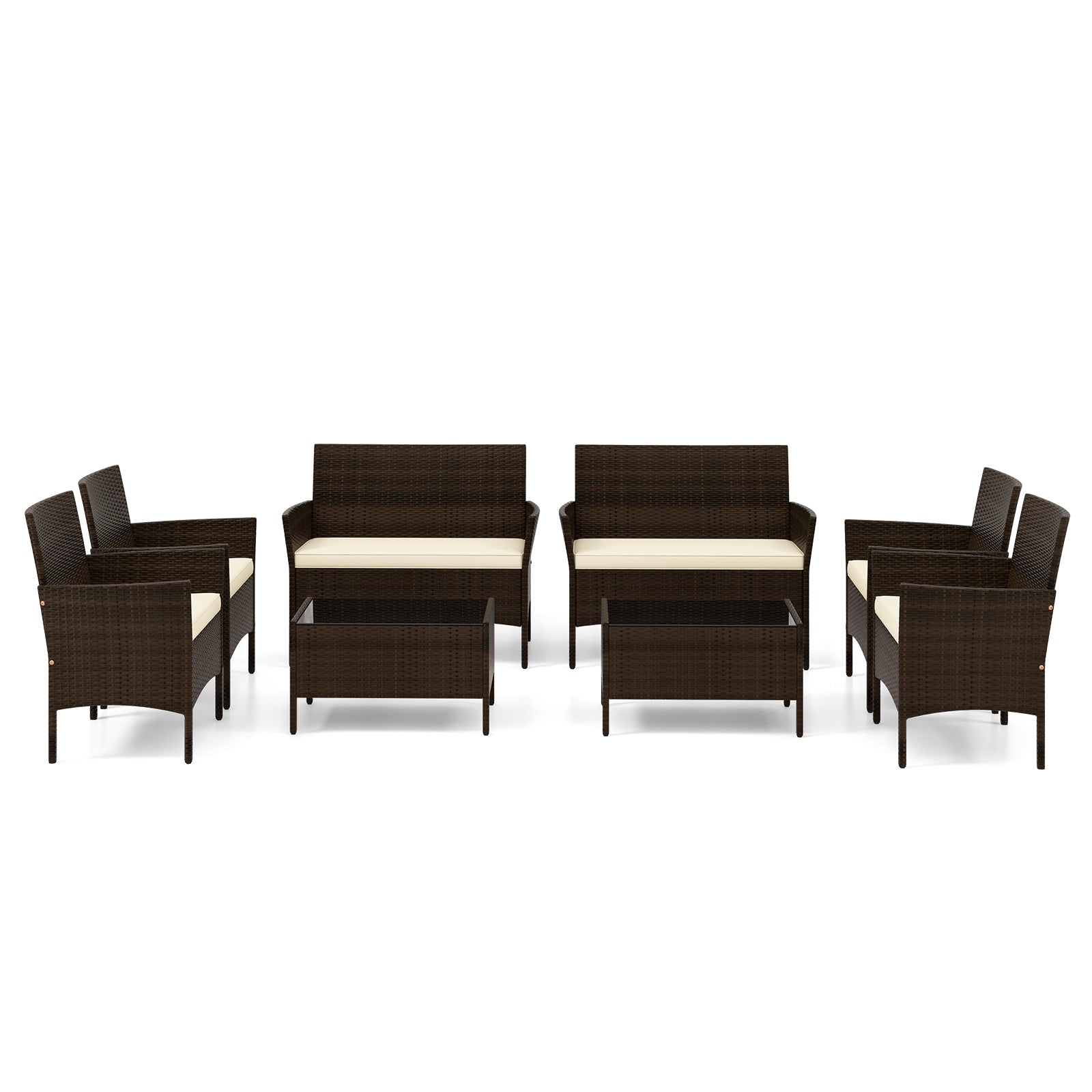 4 Piece Patio Rattan Conversation Set with Cozy Seat Cushions