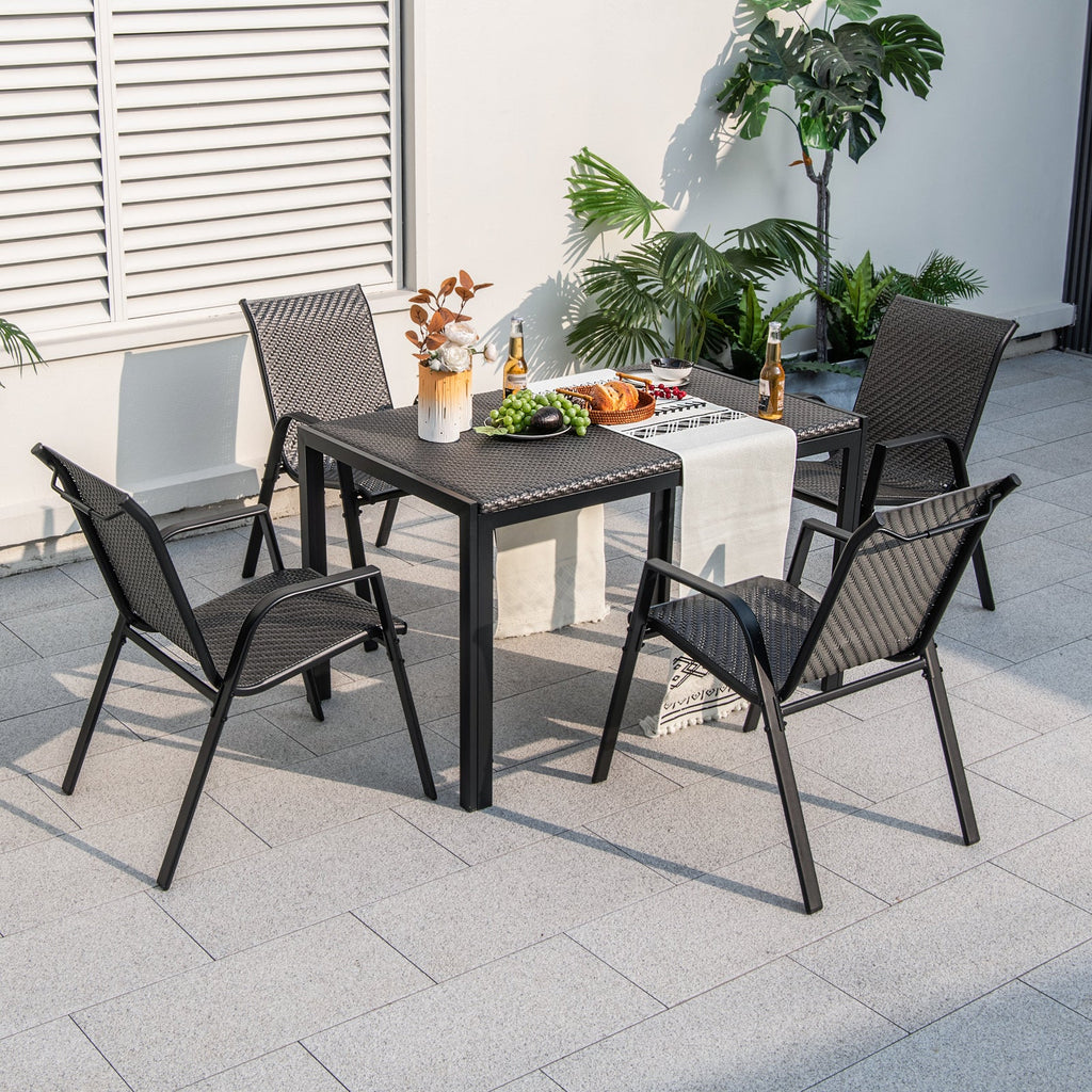 4 Piece Patio Rattan Dining Chairs with Wicker Woven Seat and Back for Backyard Front Porch-Brown