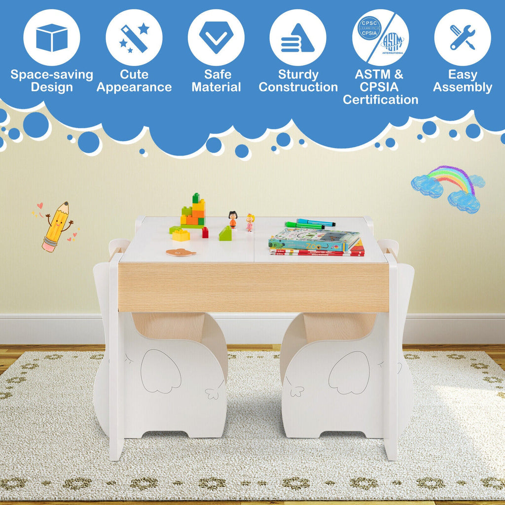 4-in-1 Wooden Activity Kids Table and Chairs with Storage and Detachable Blackboard