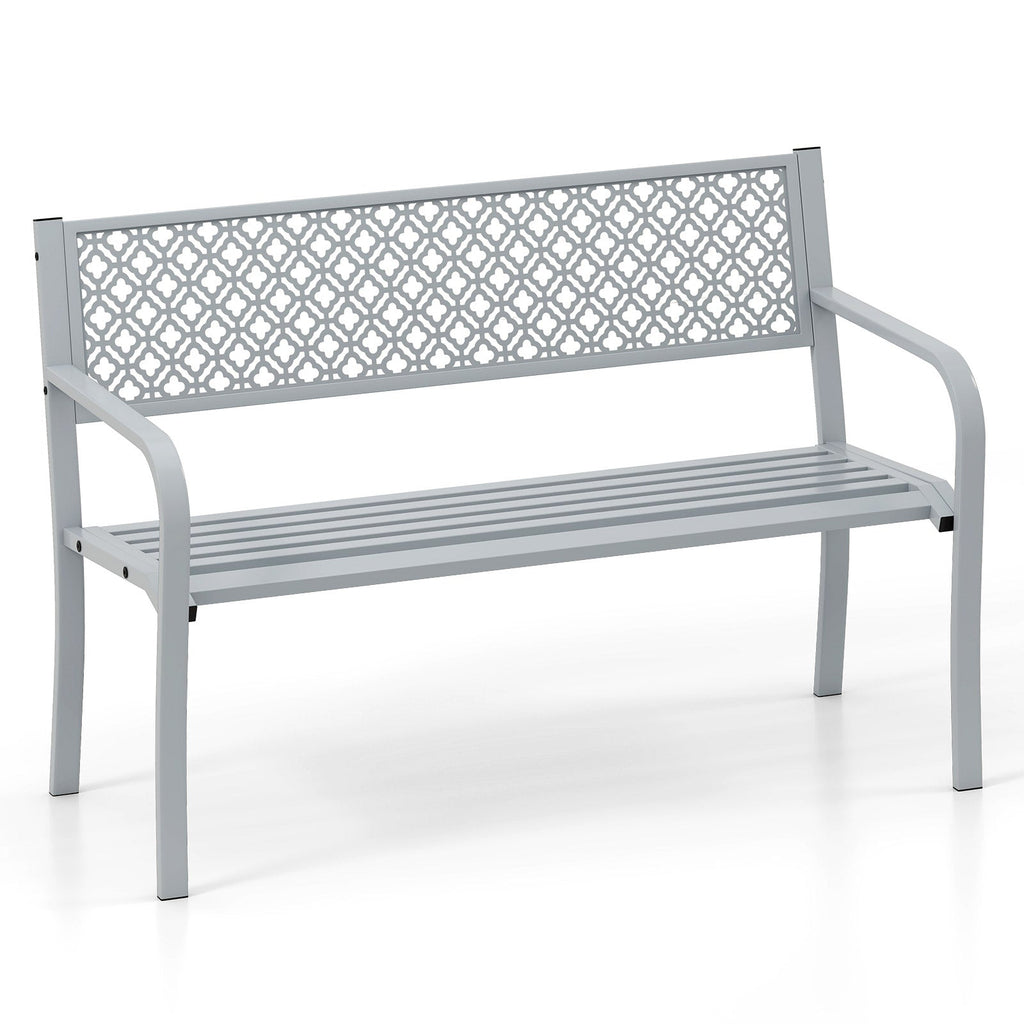 50 Inches Outdoor Garden Bench with Geometric Lattice Backrest and Slatted Seat