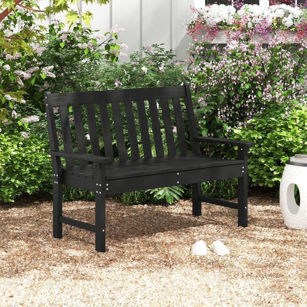 52 Inch All-Weather HDPE Outdoor Bench with Backrest and Armrests