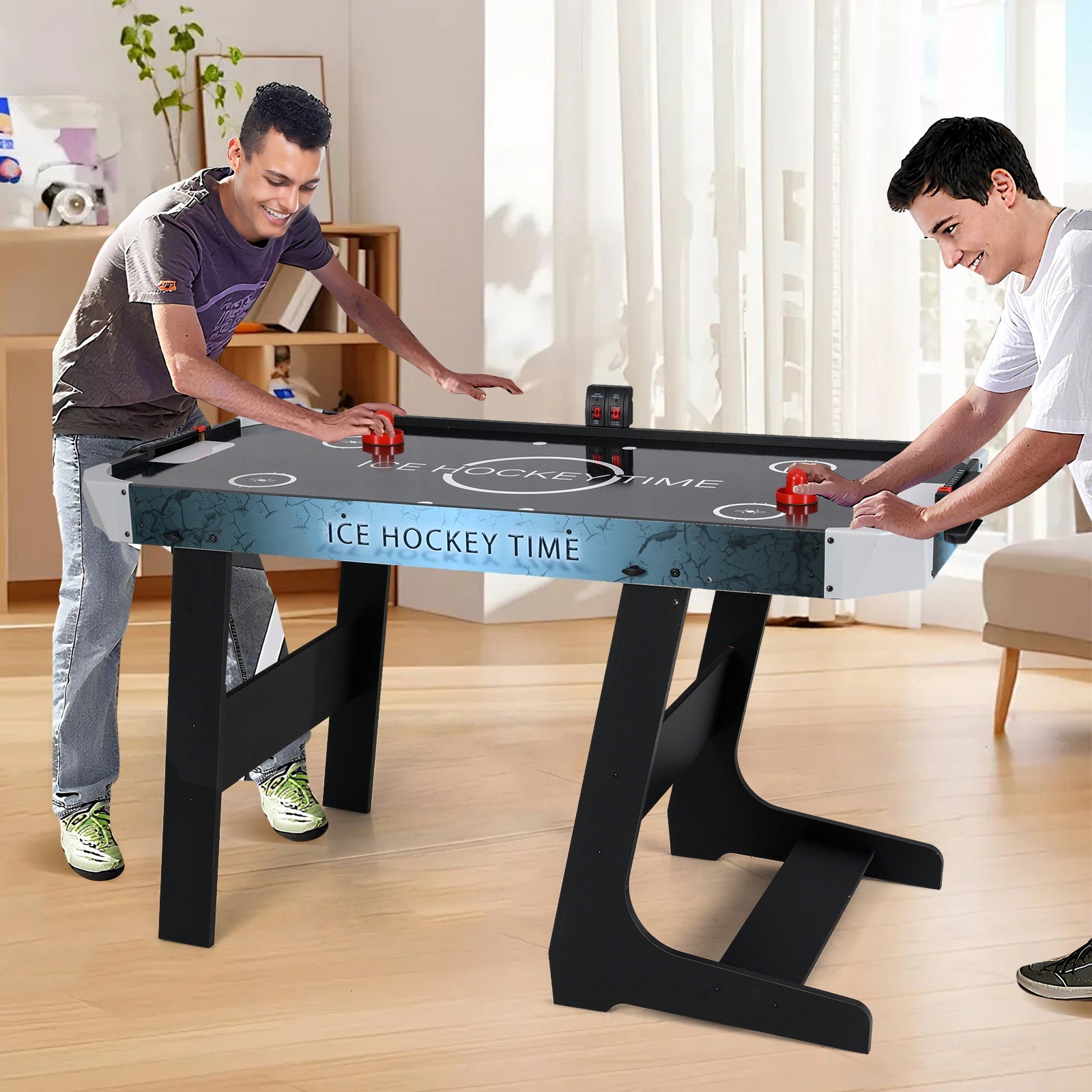56 Inch Air Hockey Table with Powerful 12V Motor and LED Digital Scoreboard-Black