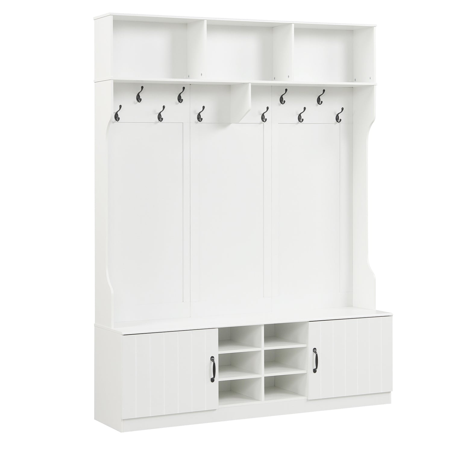 59" Wide 6-in-1 Hall Tree with Bench and Storage-White