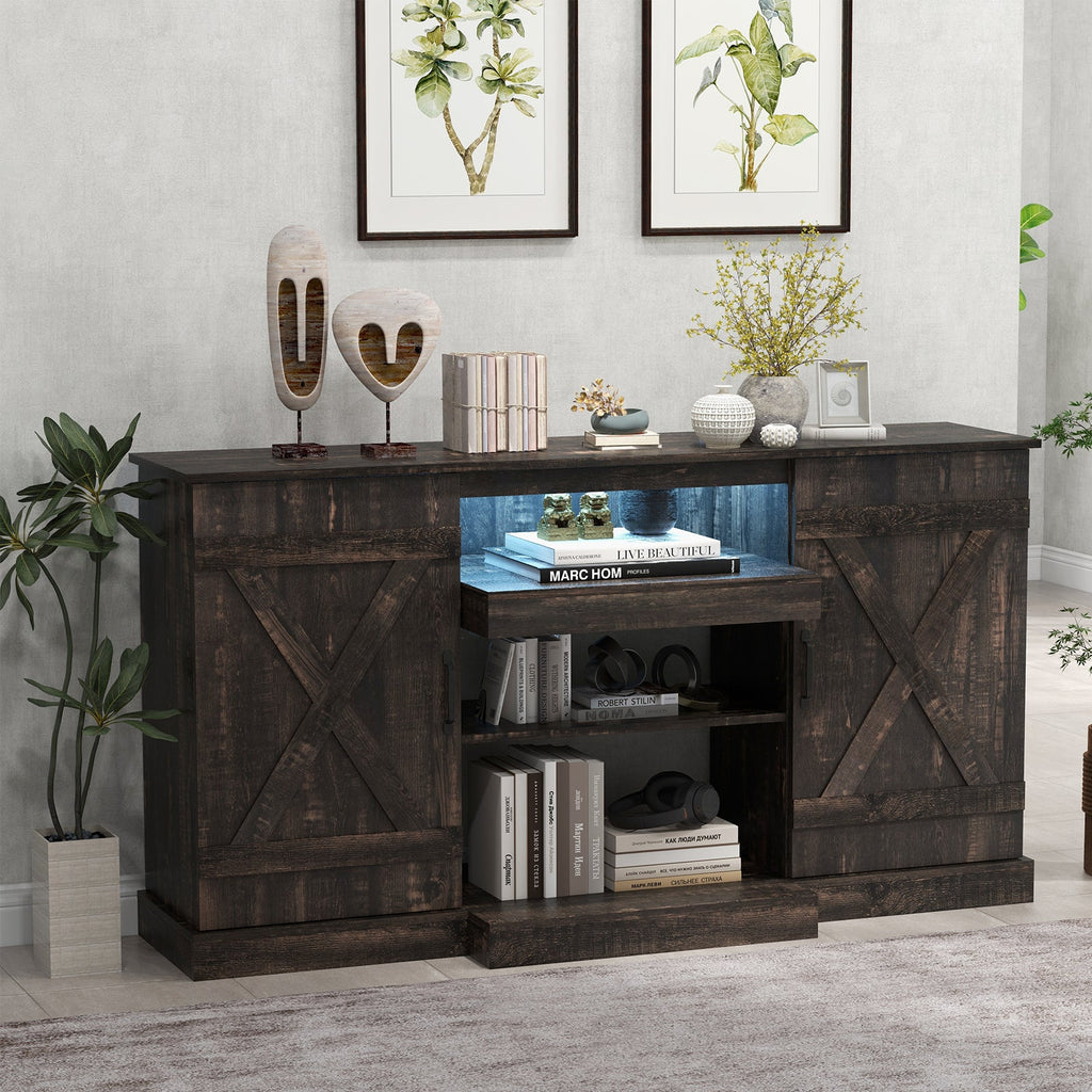 58 Inches TV stand for TVs up to 65 Inches with 20 Color Led Lights-Coffee